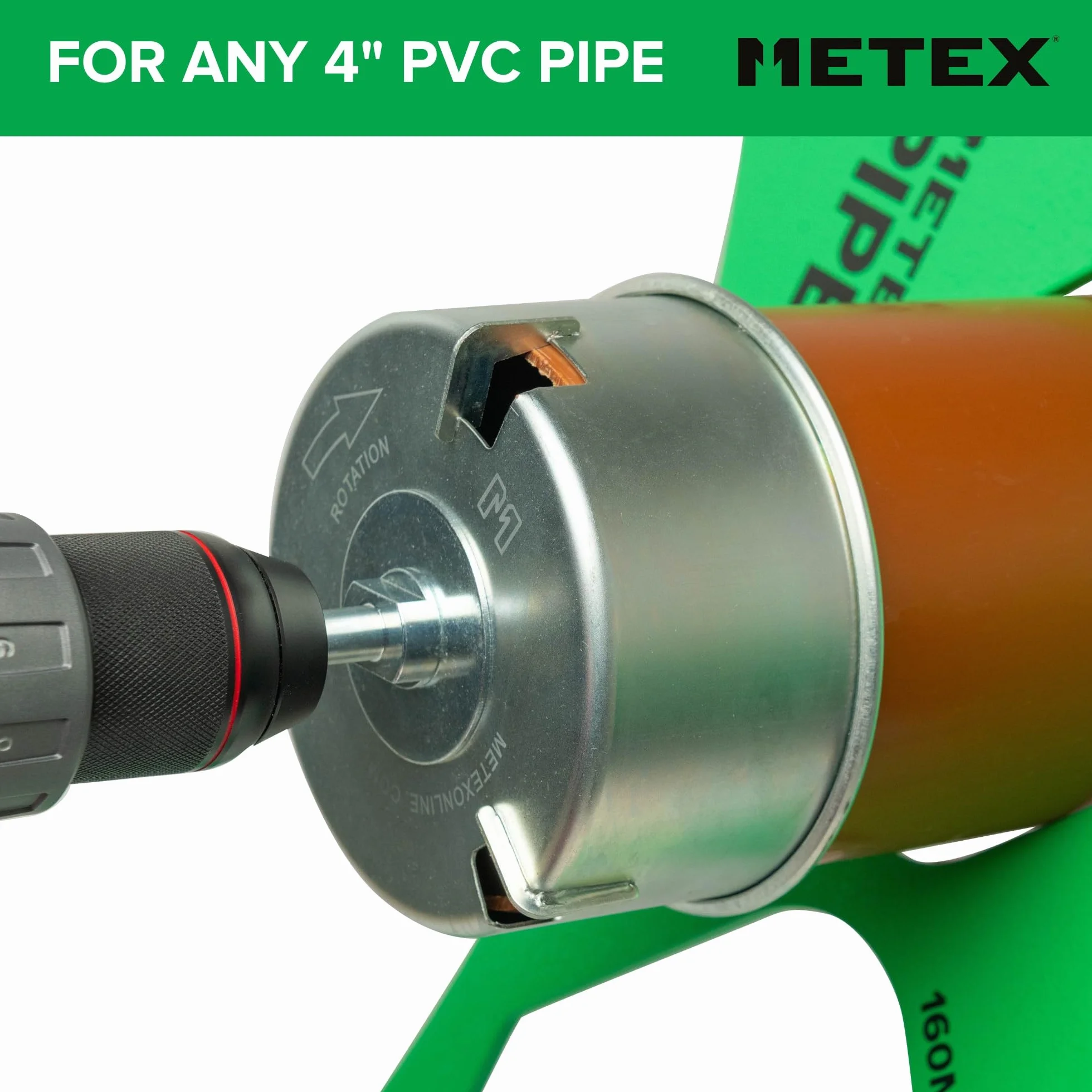 Herramienta de biselado Metex 110 mm para tubos de PVC de plástico para drenaje de tierra. Se monta fácilmente en un taladro eléctrico. Aplica un chaflán de 15 grados estándar de la industria en 15