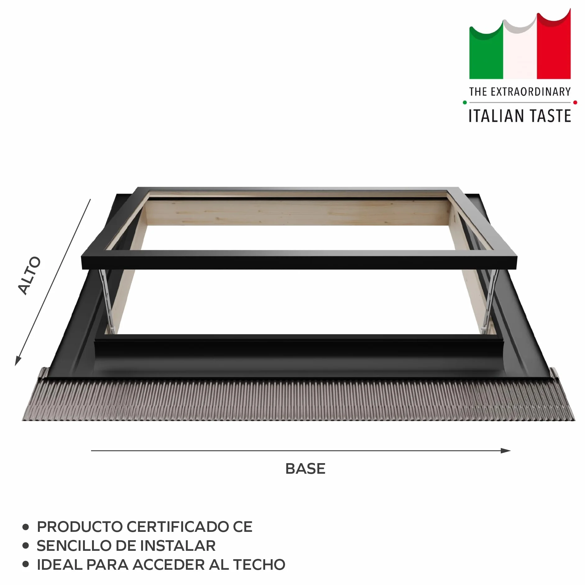 Emica - Claraboya abertura Vasistas en Aluminio | Línea Best Vidrio Antigranizo y Seguridad Interna 4T-9-4T | Tirador con 4 posiciones de apertura | Ventanas para Tejados (72x48 Base x Alto)