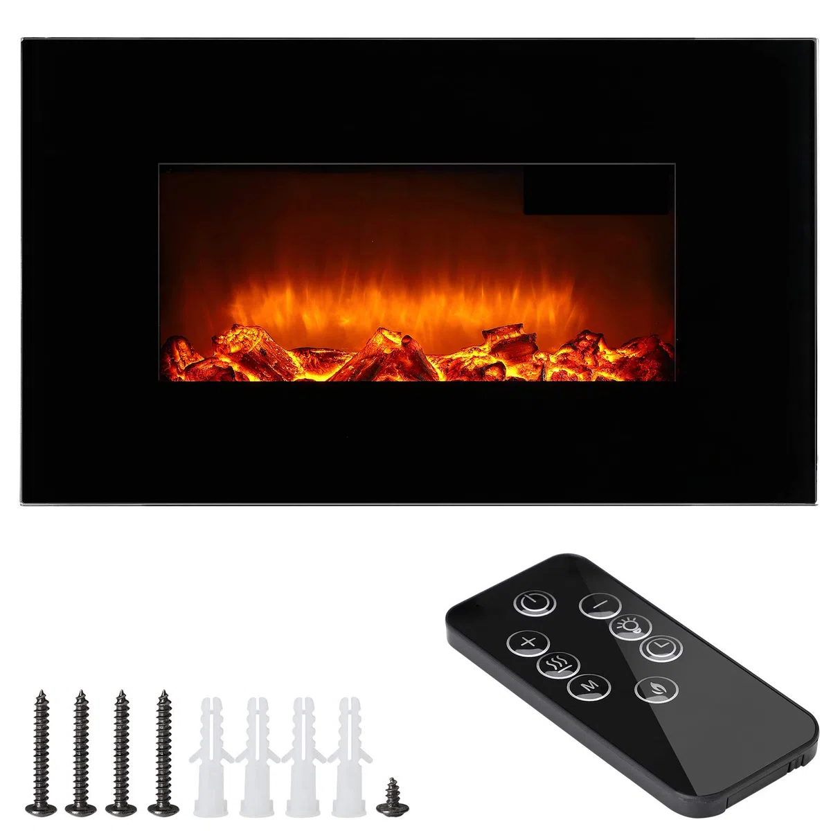 MONZANA® Chimenea Eléctrica de Pared 900W/1800W Mando a Distancia Estufa Fuego Artificial Termostato Temporizador