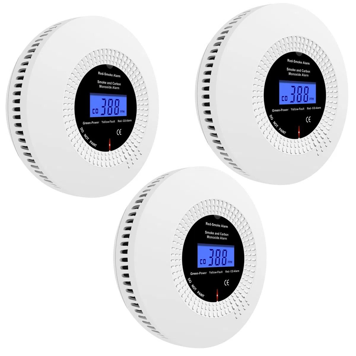Detectores de humo y monóxido de carbono, alarmas combinadas de humo y monóxido de carbono para el hogar, con pantalla digital, aprobadas por EN 50291 y EN14604. 3 unidades