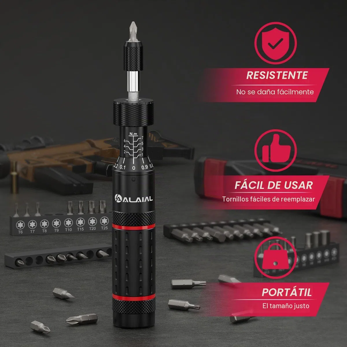 Destornillador Dinamométrico, 1-7Nm, 41 Piezas Juego de Brocas de Destornillador Dinamométrico, 1/4" Llave Dinamométrica para Bicicletas