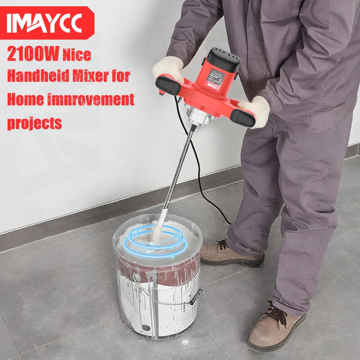 IMAYCC 2100W Mezcladora De Mortero, Batidora Mortero Profesional, Mezclador De Mortero con 6 Velocidades, Hormigoneras Electricas, Ideal Para Mezclar Pienso, Yeso, Pintura, Cemento, Mortero,Etc