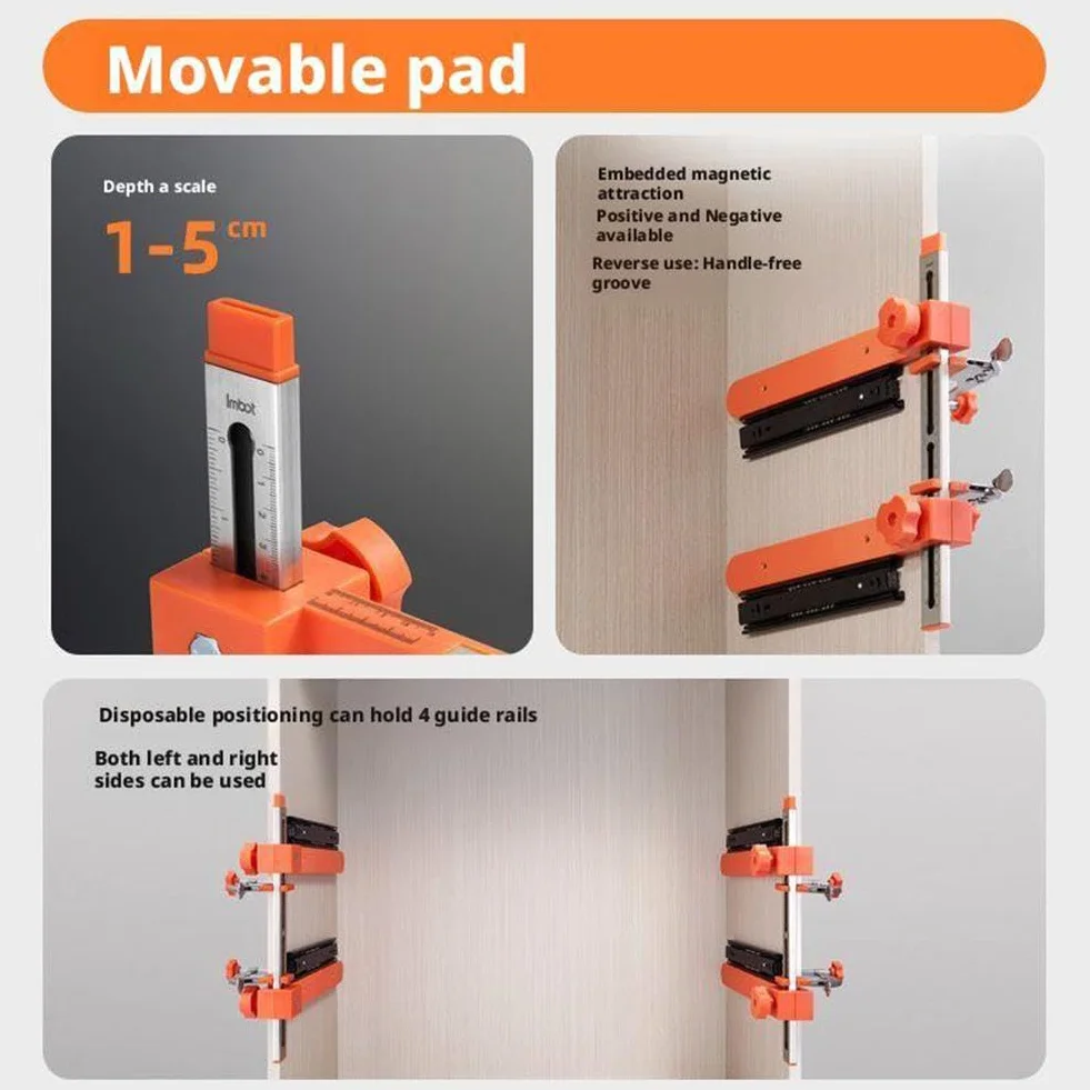 Kit de plantilla de instalación de corredera de cajón, plantilla de hardware de gabinete de precisión ajustable con abrazadera de palanca y brazo magnético, instalación fácil y rápida, fácil de usar