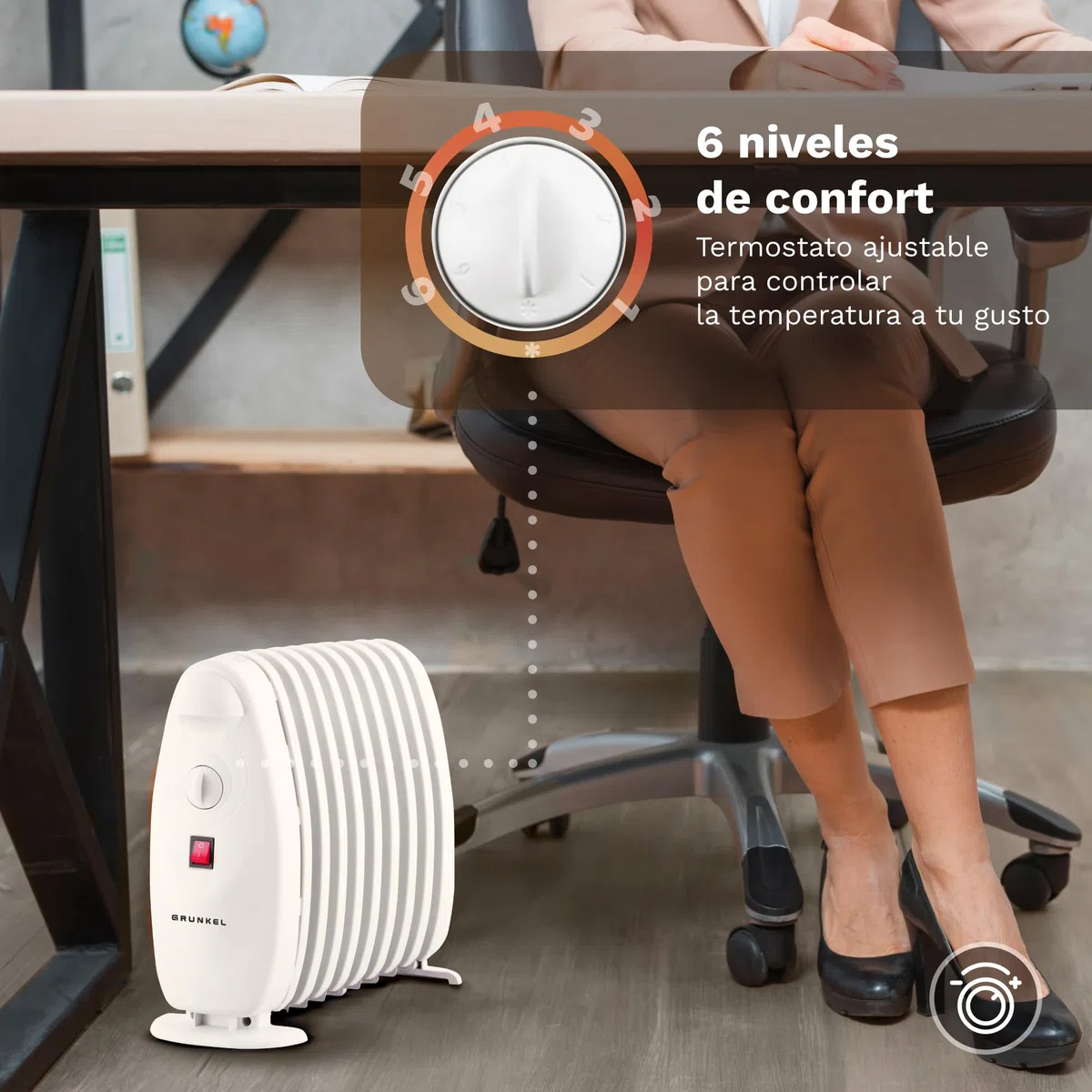Grunkel - Radiador de Aceite de 7 elementos 800W RACP-80D Emisor de calor de bajo consumo 3 niveles de calor regulables, termostato y sistema de protección sobrecalentamiento.