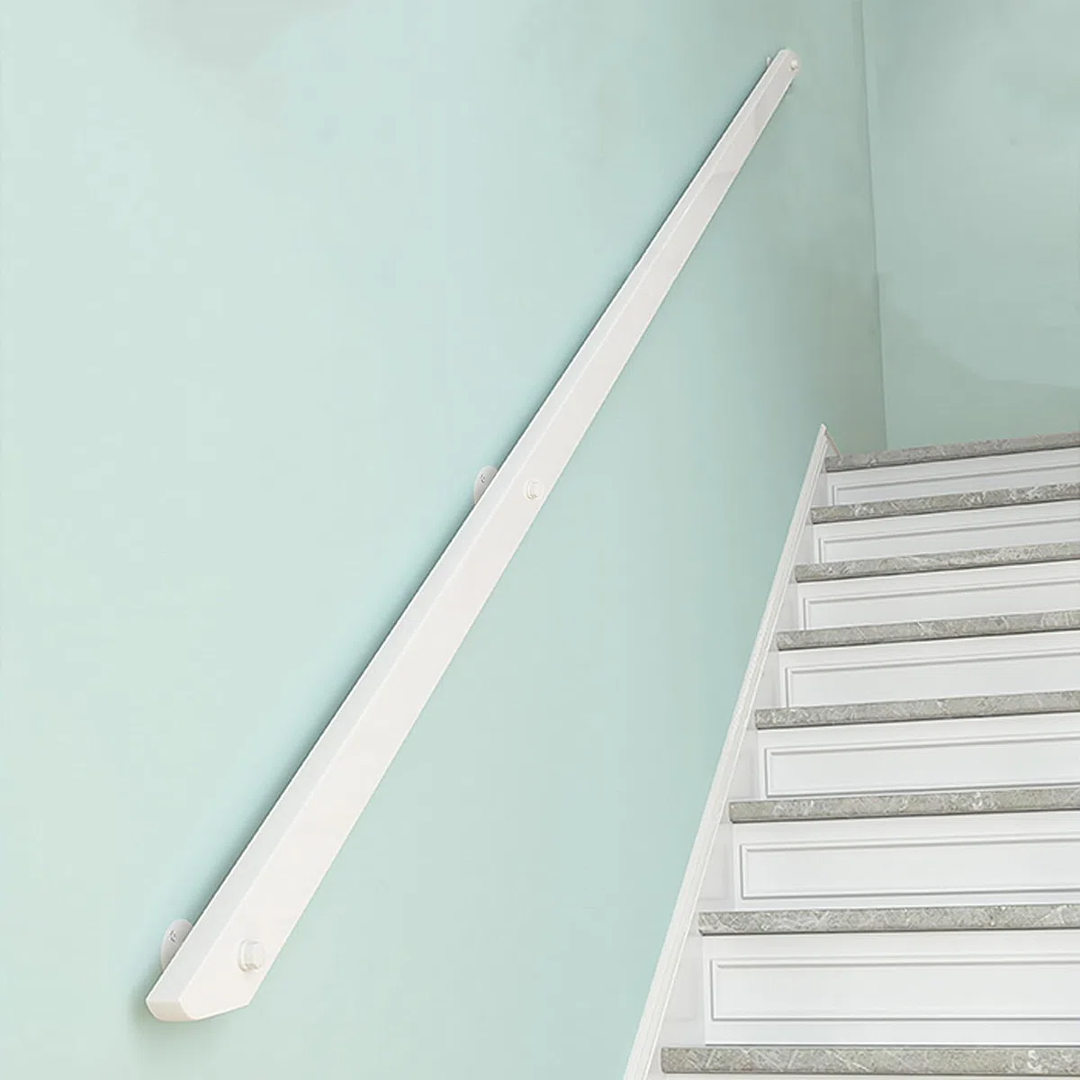 Pasamanos Escalera Madera, Barandilla de escalera antideslizante con soportes, Contra la Pared Kit de Barra de Agarre de Seguridad Para Ancianos y Niños, para Pasillo Villa Loft (White, 150cm)