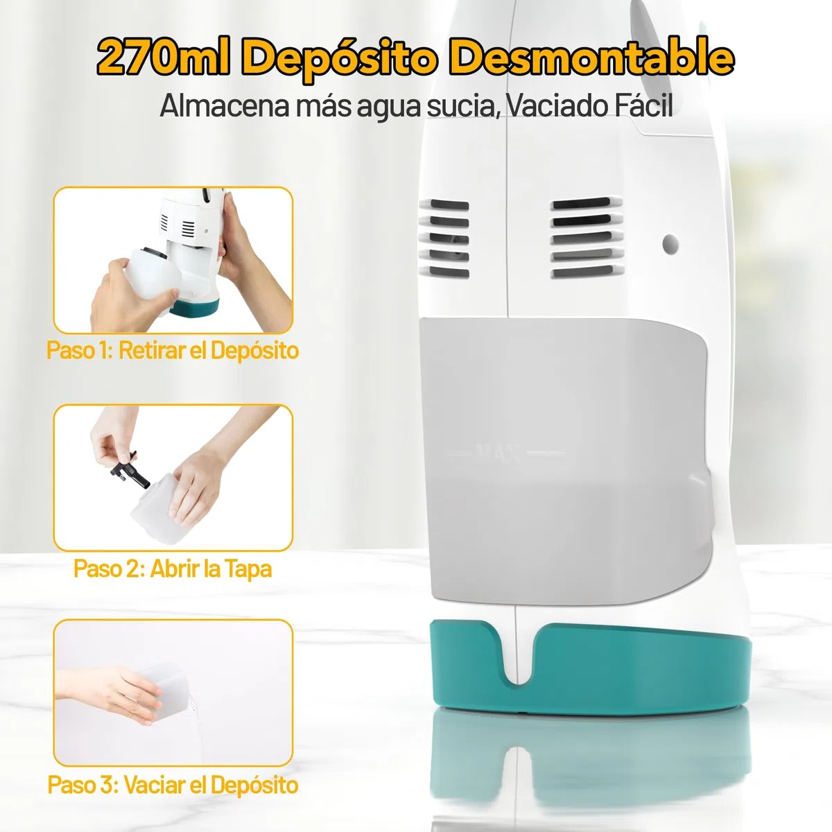 EAVE Limpia Cristales, Kit de Limpiacristales Electrico Mejorado con Escobillas de 17cm & 28cm, Limpiacristales con 40min de Autonomía & Tanque de Agua de 270ml, Apto para Ventanas, Baños, WC09(WH)
