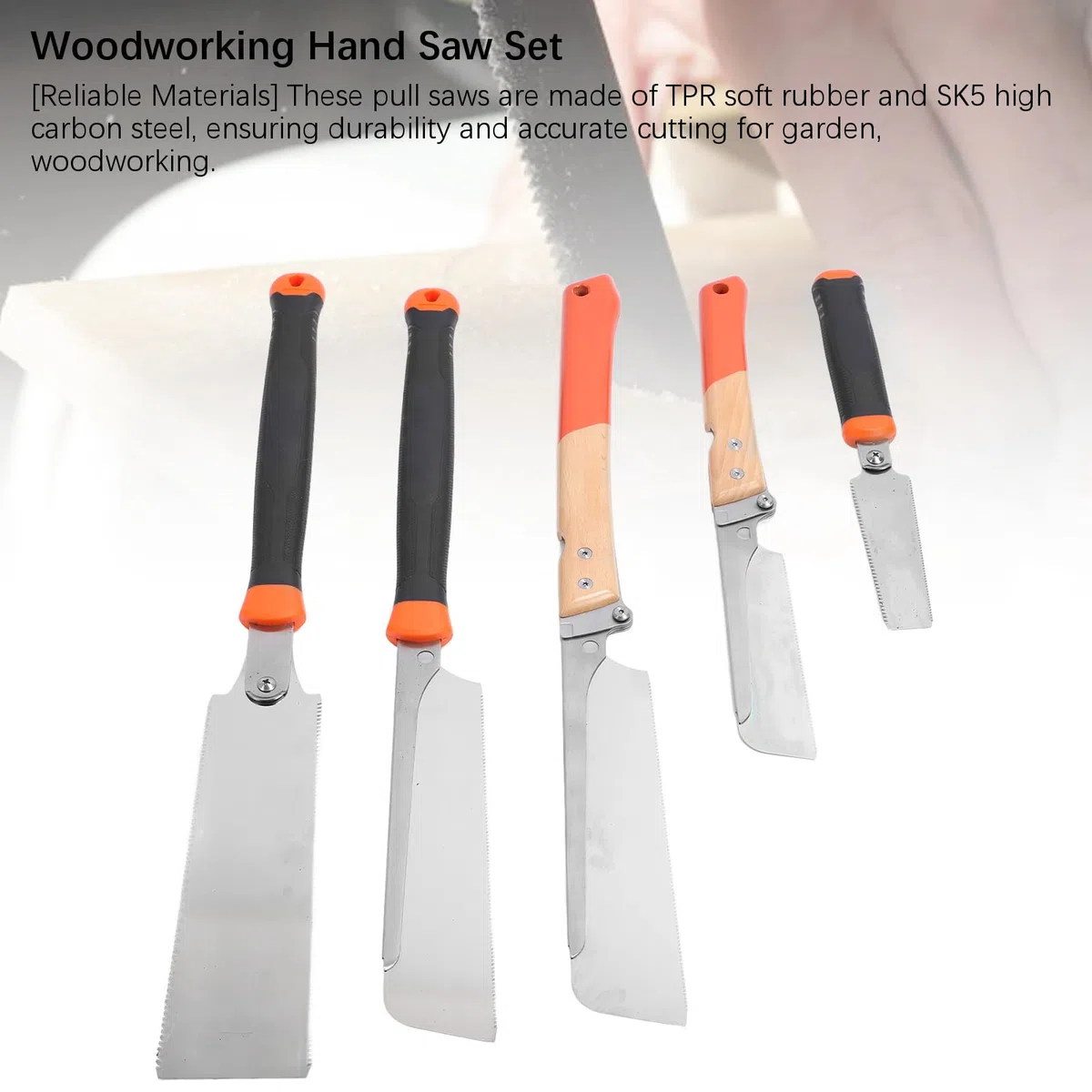 Cocoarm Juego de Sierra Manual para Carpintería, Juego de Sierra de Tracción para Carpintería de 5 Piezas con Cuchillas de Acero con Alto Contenido de Carbono SK5, Diseño Plegable y de Doble Filo,