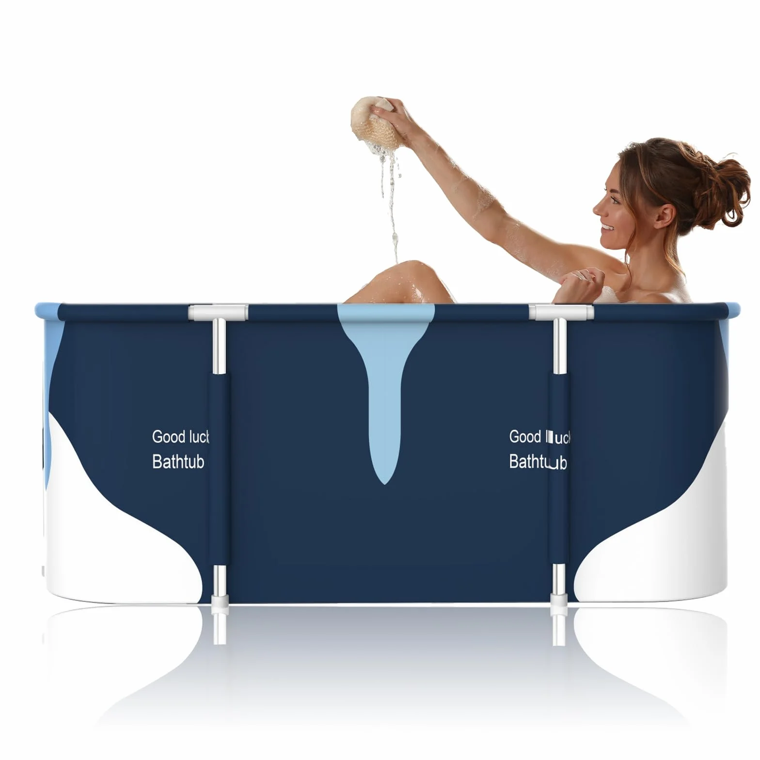 Bañera portátil extragrande de 141 cm para adultos, tina plegable de 55 pulgadas de grosor con marco de metal, bañera de spa plegable para cabina de ducha, baño familiar separado para baño de hielo