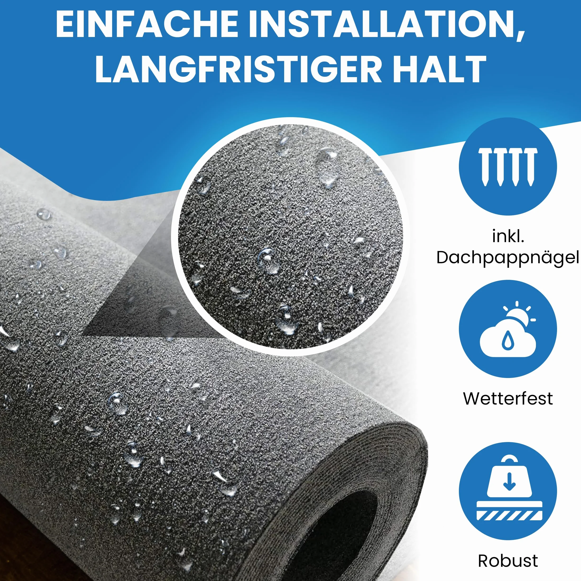 Gartenpirat Betún V13 - Rollo de 10 m² de fieltro para techos, incluye 100 clavos