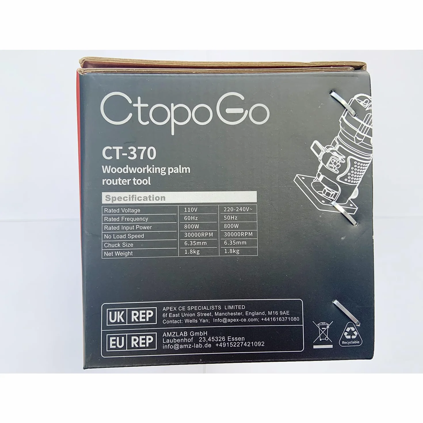 Herramienta compacta de enrutador de palma de madera, Rebajadoras Eléctricas, recortadora de mano, herramienta de corte de palma con 12 piezas de brocas de enrutador de 6mm 800W 220V