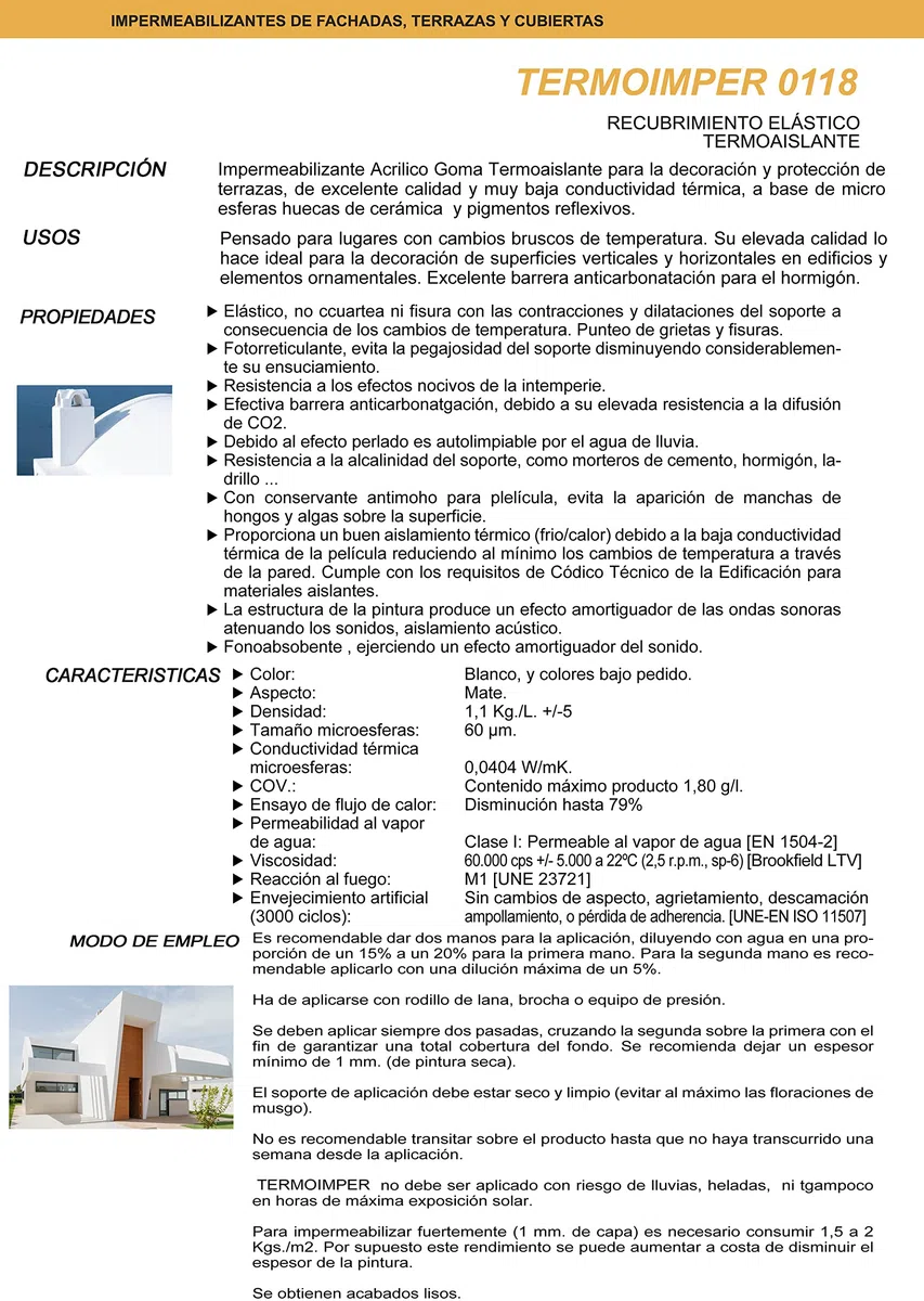 Tecno Prodist TERMOIMPER 7,5 Litros (BLANCO ÓPTICO) Pintura al agua Aislante Térmico Exterior - Impermeable Fachadas, Paredes y Techos - Aísla del calor y el frio (A Rodillo, Brocha, Pistola)