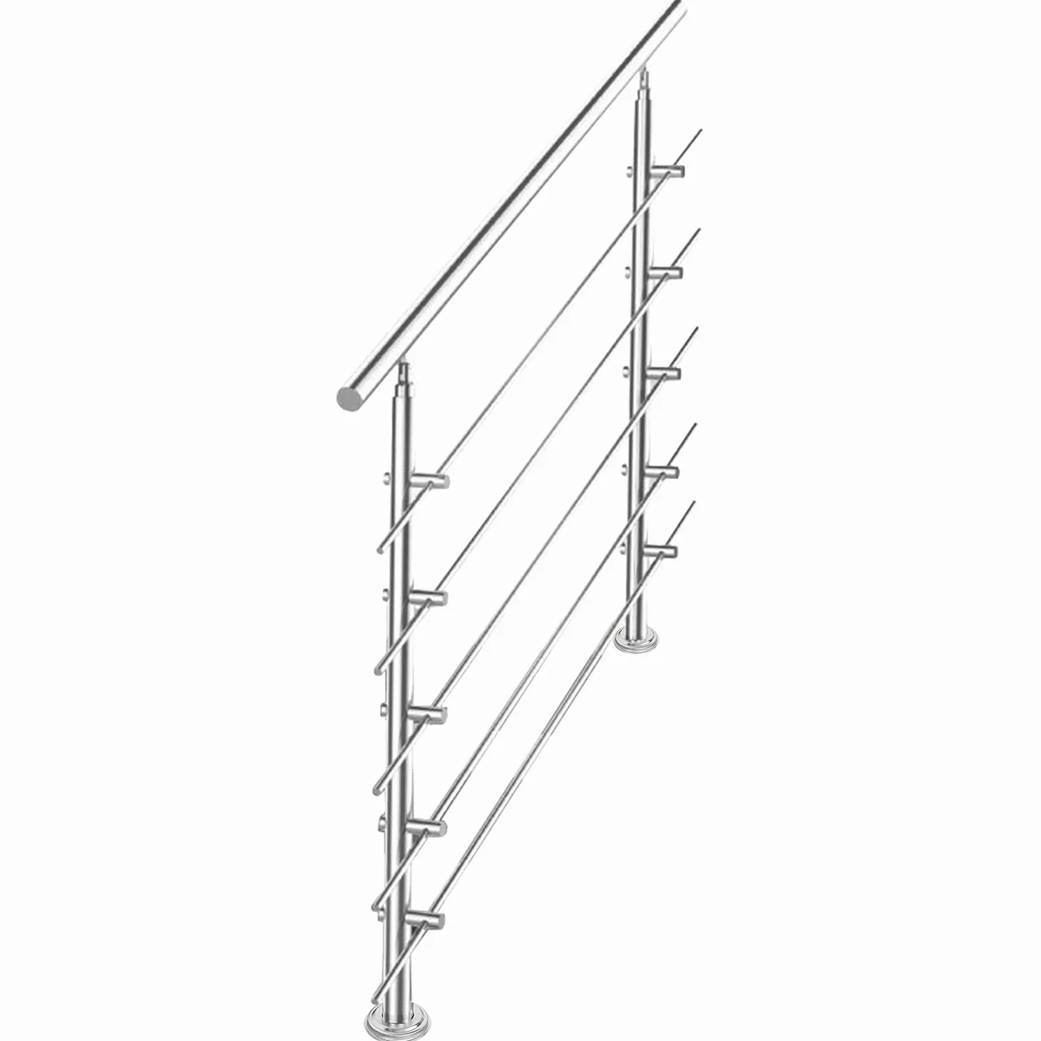 Barandilla de acero inoxidable, pasamanos para escaleras, balcones, 100 cm, con 5 travesaños de 42 mm de diámetro, para interior y exterior