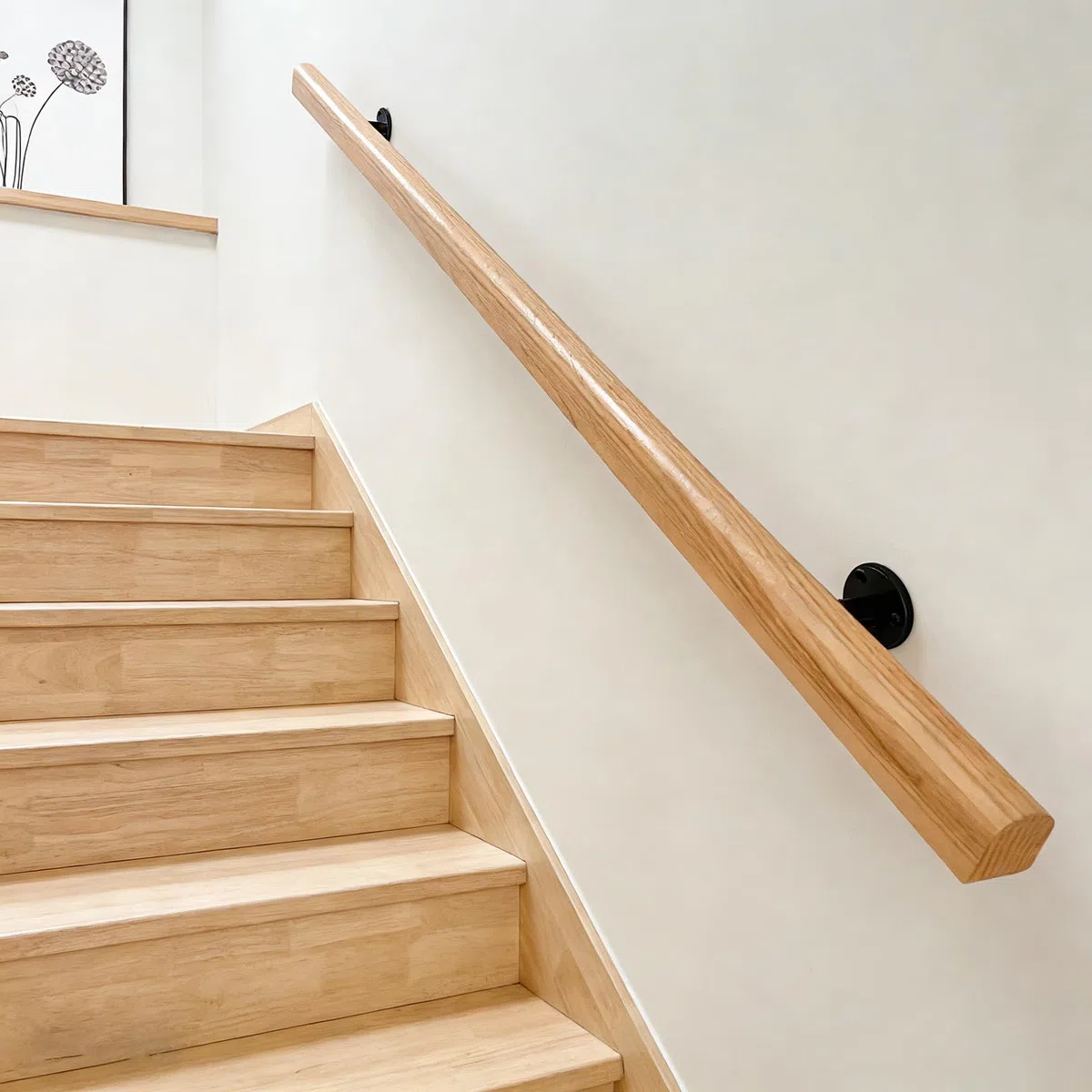 Pasamanos De Madera Para Escalera Interior, Barandilla Antideslizante De 50-600 Cm, Montada En La Pared Con Soporte De Metal Para Lofts De Jardín De Casa