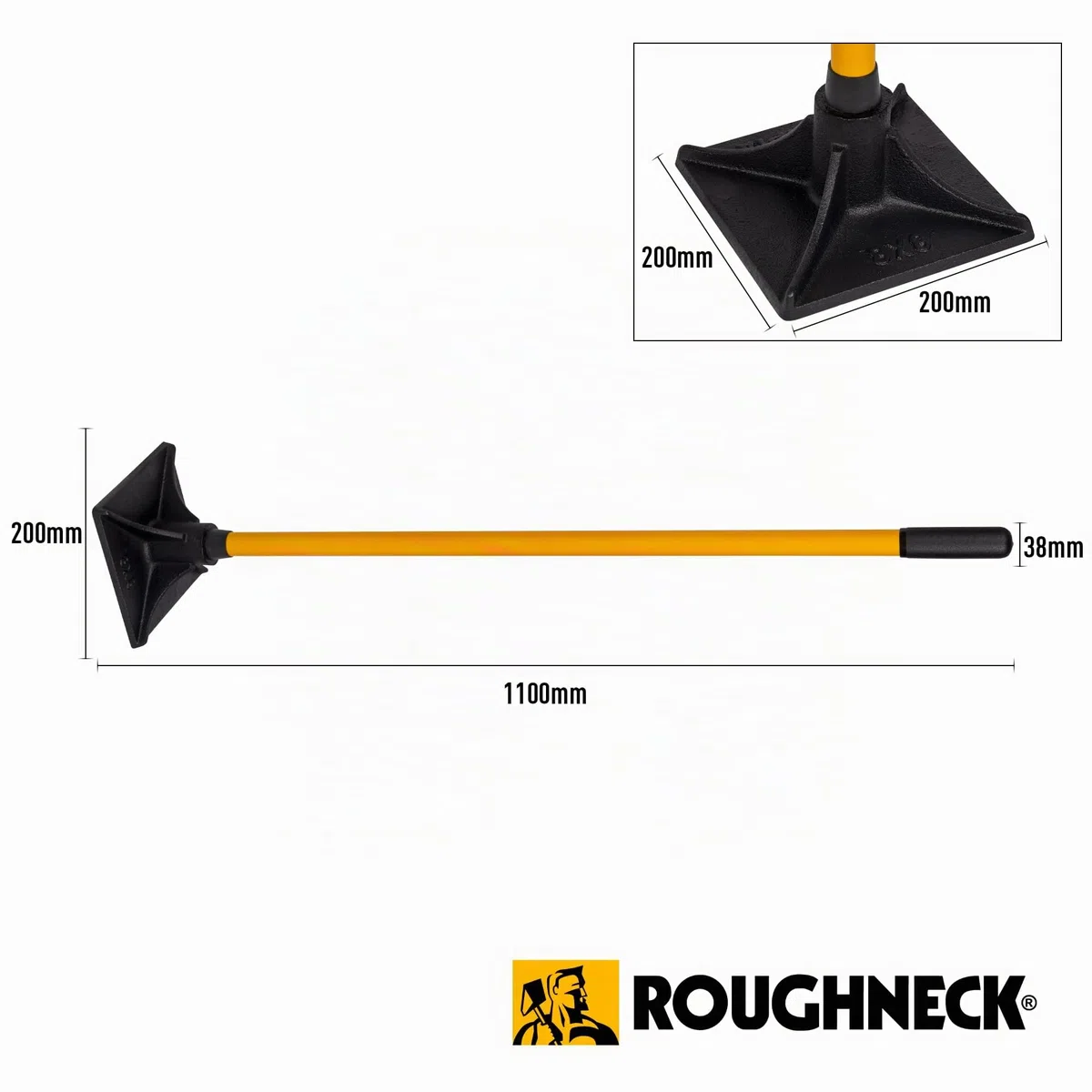 Apisonador Roughneck ROU64379 para contratistas, compactador de tierra para asfalto, grava, tierra y arena - Cuadrado 200x200 mm / 8x8"