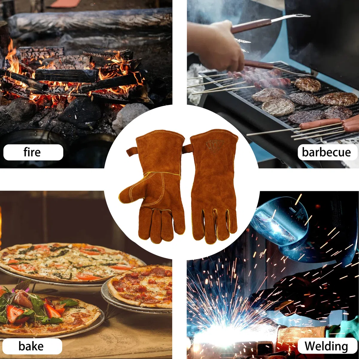Guantes de soldadura para horno resistentes al calor Guantes de trabajo de cuero para chimenea, barbacoa, soldador, parrilla, horno, estufa, tig guantes de trabajo