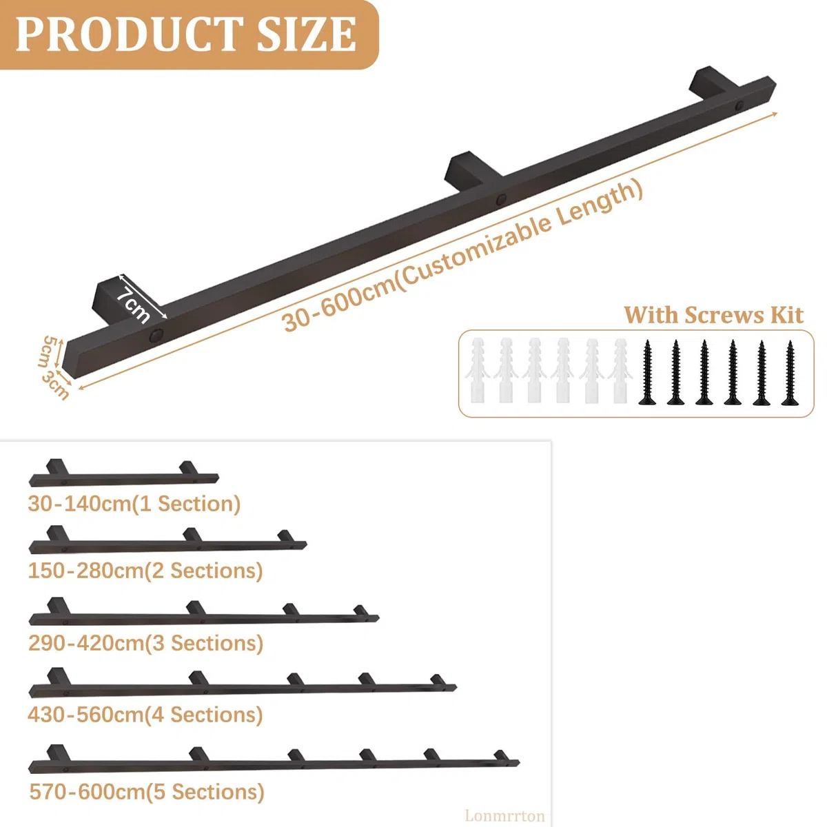 Pasamanos de pared para escaleras exteriores o interiores, 1m 1,5m 2m 2,5m 3m 6m barandilla de escalera antideslizante de hierro forjado moderno, barra de apoyo de tubo cuadrado negro(120cm)