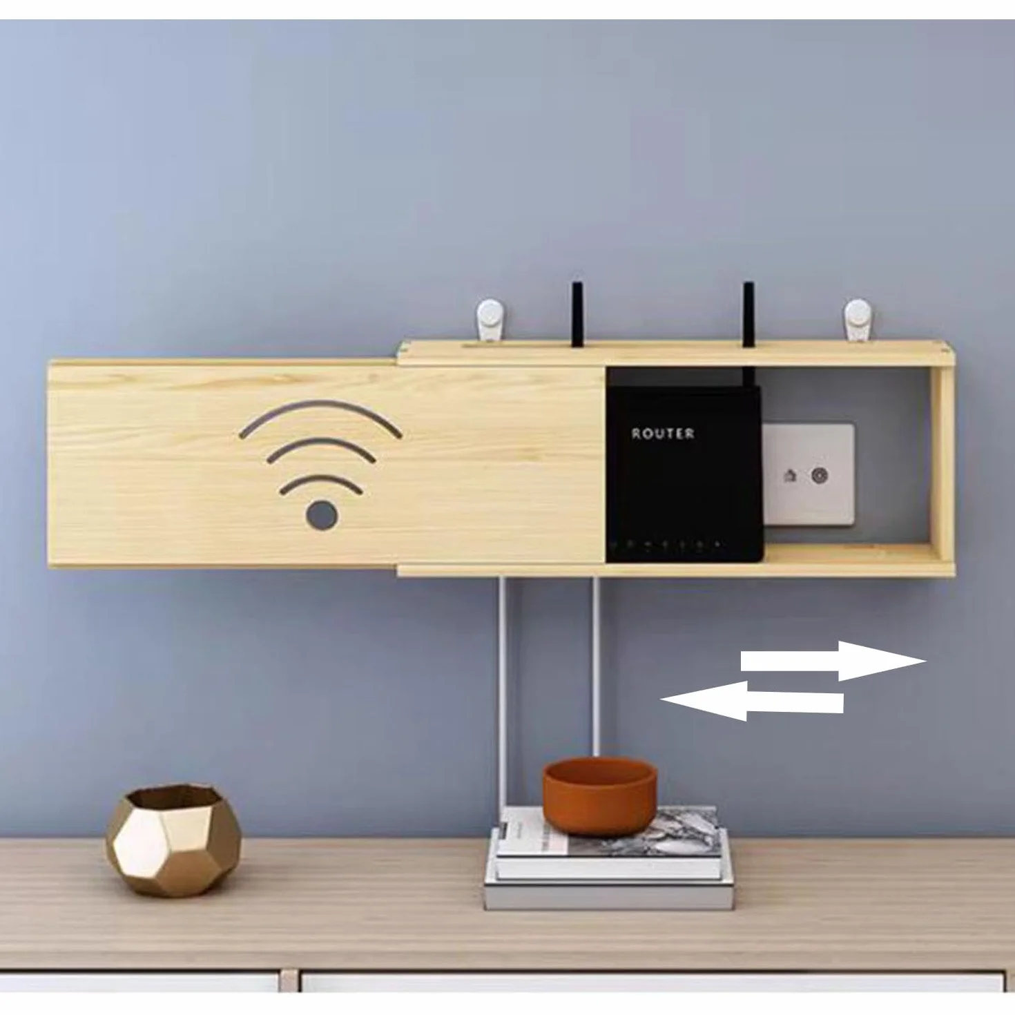 Caja Router WiFi para Pared, Estante de Almacenamiento de Router Madera, Soporte Router Pared Organizador de Cable, Caja Ocultar Router WiFi(Brown)