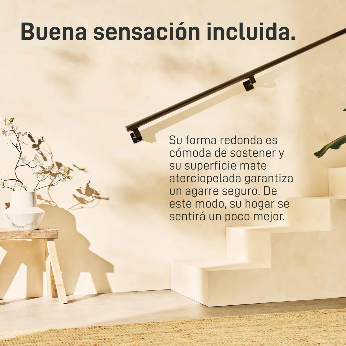 Natural Goods Berlin Juego de pasamanos Tube, pasamanos para escaleras, color negro, 100 cm y 2 soportes anchos, barandilla para escaleras exteriores, pasamanos con recubrimiento de polvo, barra de