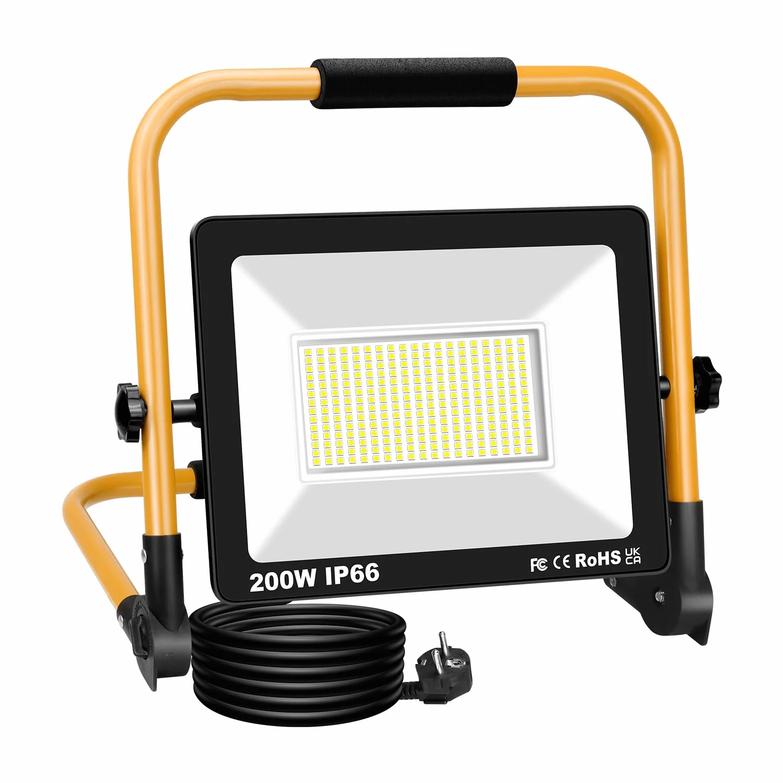 RIGIDON Foco de Trabajo Led 200W, 20000LM Portatil Proyector Led, Soporte Plegable, IP66 Focos Lámpara Uso en Interiores y Exterior, Para Obra de construcción, Taller, Garaje, Jardín, 6000K Blanca