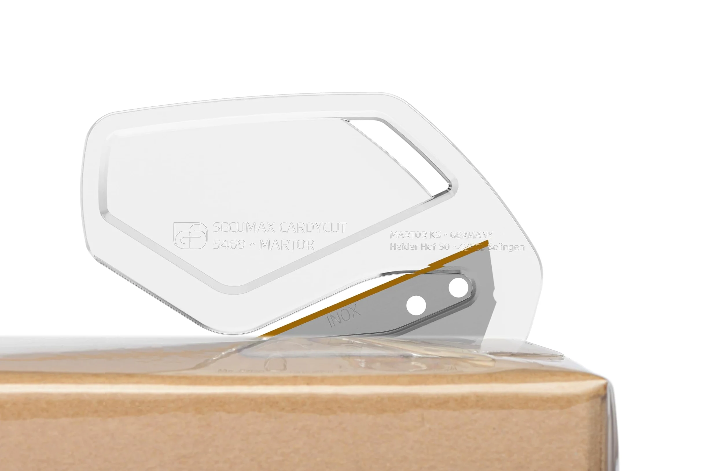 MARTOR 100 x Cuchillos de seguridad, Hoja oculta, SECUMAX CARDYCUT, Cúter profesional, ligero, plástico, Para diestros y zurdos | Cuchillo seguridad desechable, hoja TiN, inox, para film, cinta adhesiva, producción & logística, blanco. No. 546912.16