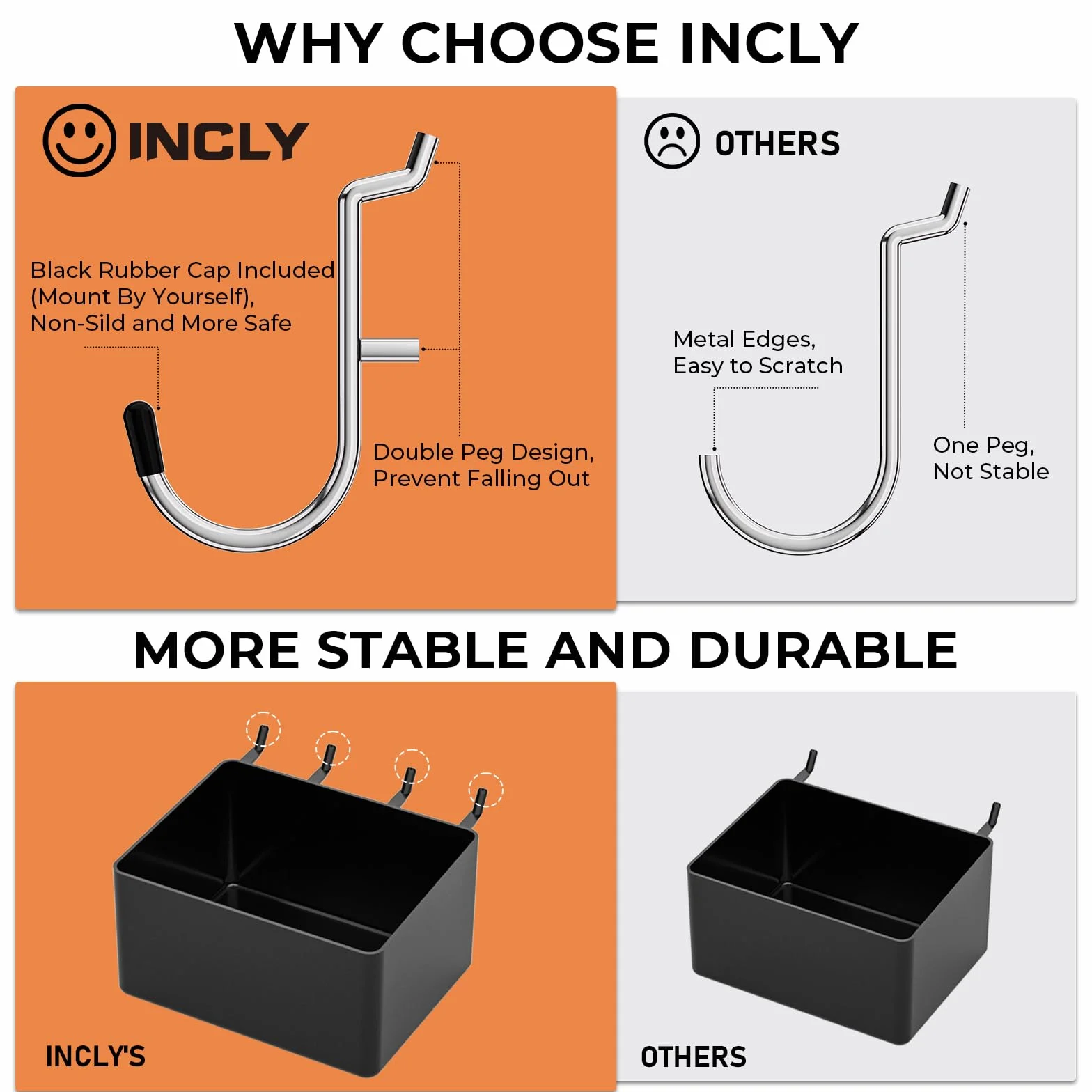 INCLY Kit organizador de accesorios para tablero de clavijas de 278 piezas, juego de ganchos para tablero de clavijas con contenedores para organizar herramientas, surtido de ganchos para tablero de