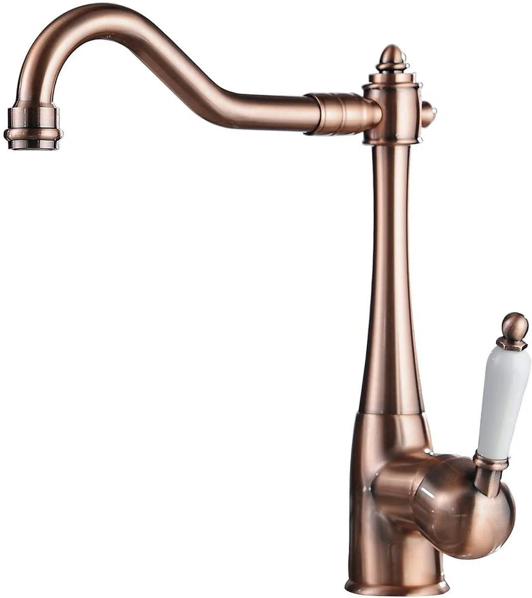 Grifo de cocina de cobre tradicional de estilo victoriano comercial de una sola manija