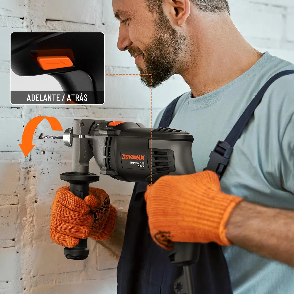 DOVAMAN Taladro Percutor Eléctrico 850W, Función 2 en 1, Mandril de 13 mm, Velocidad Ajustable 0-3000 RPM, Set de Taladro con Cable y Accesorios para Hormigón, Metal, Madera