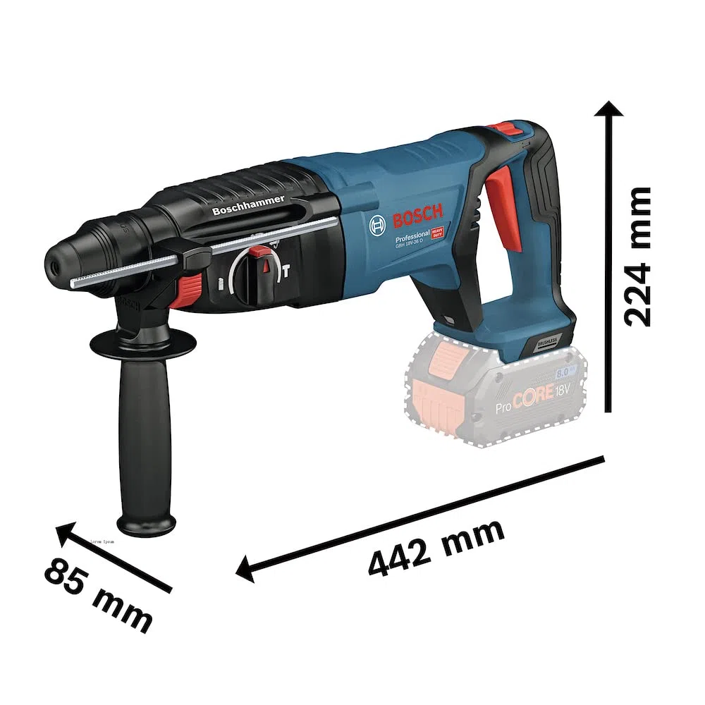 Bosch Professional 18V System martillo perforador a batería GBH 18V-26 D (incl. empuñadura auxiliar, profundidad retráctil, paño de limpieza, sin batería/cargador)