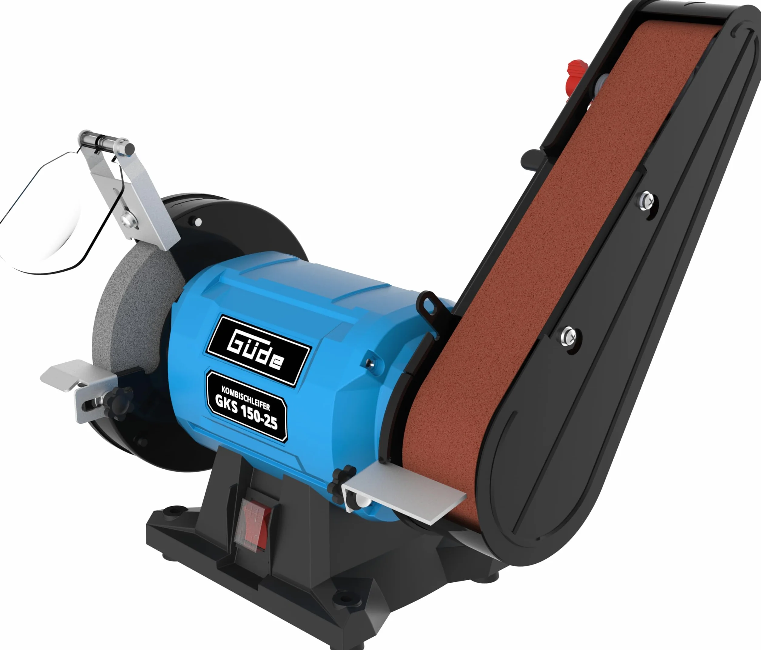 Güde Lijadora combinada GKS 150-25 (250 W, 2980 1/min, motor de condensador, pie de máquina estable, dispositivo de protección contra chispas ajustable, disco abrasivo fino Ø 150 mm 36 K, banda de