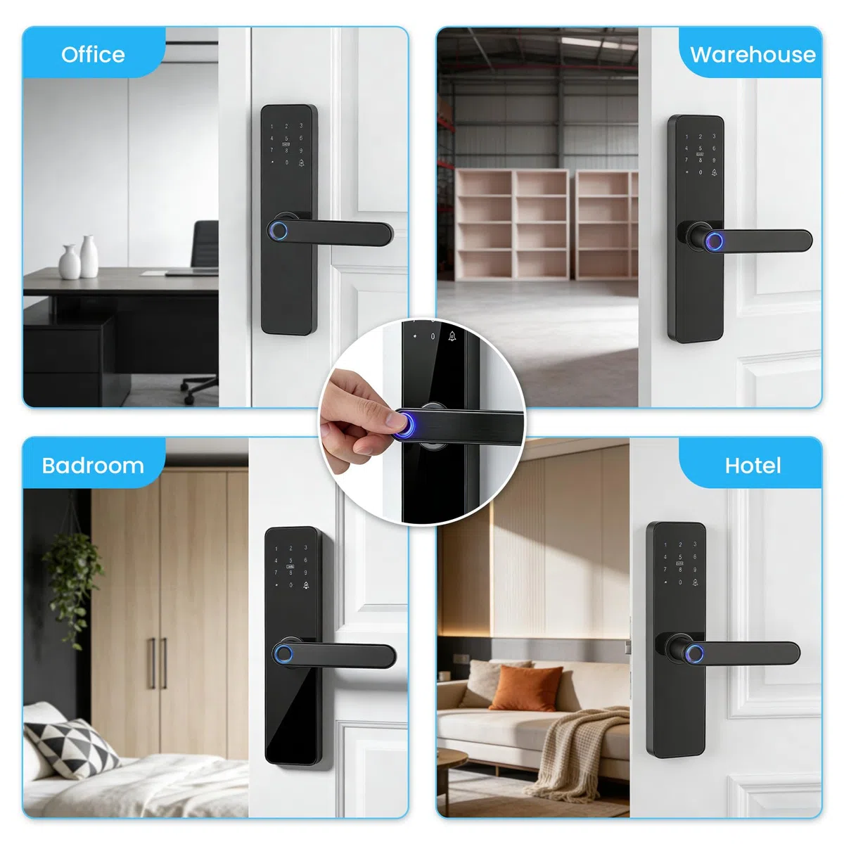 Cerradura Inteligente 6 en 1: Huella, App y código – para Puertas de Madera, Bluetooth, Acceso Remoto, contraseñas temporales, Montaje DIY, Compatible con Tuya Smart Life