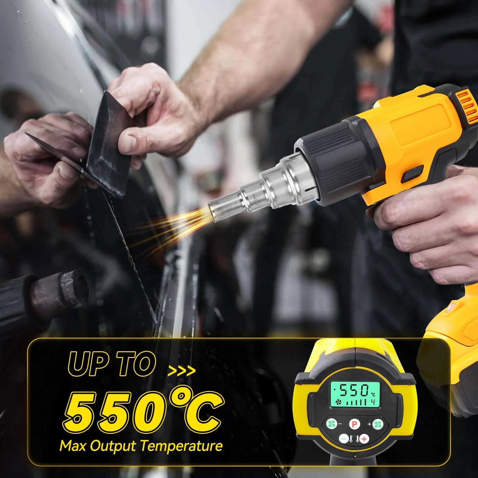 Pistola de calor inalámbrica para batería Dewalt de 20 V, pistola de aire caliente de 50 ℃-550 ℃ con pantalla digital, pistola de calor inalámbrica de calentamiento rápido, temperatura ajustable y