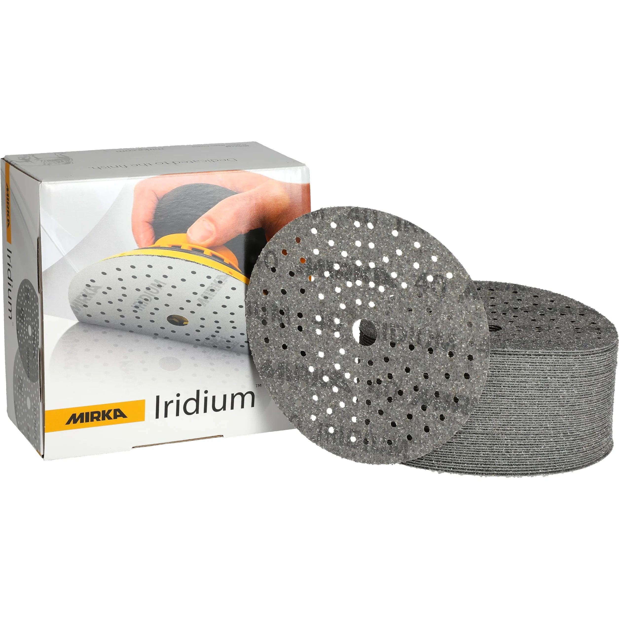 Mirka papel de lija Iridium 150 mm cierre adhesivo 121 agujeros grano 40