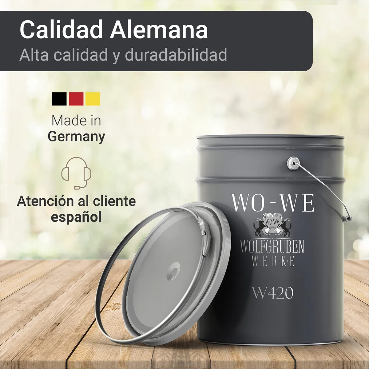 WO-WE Pintura de madera W420 Esmalte para Muebles Puertas al Agua Blanco puro - 5L