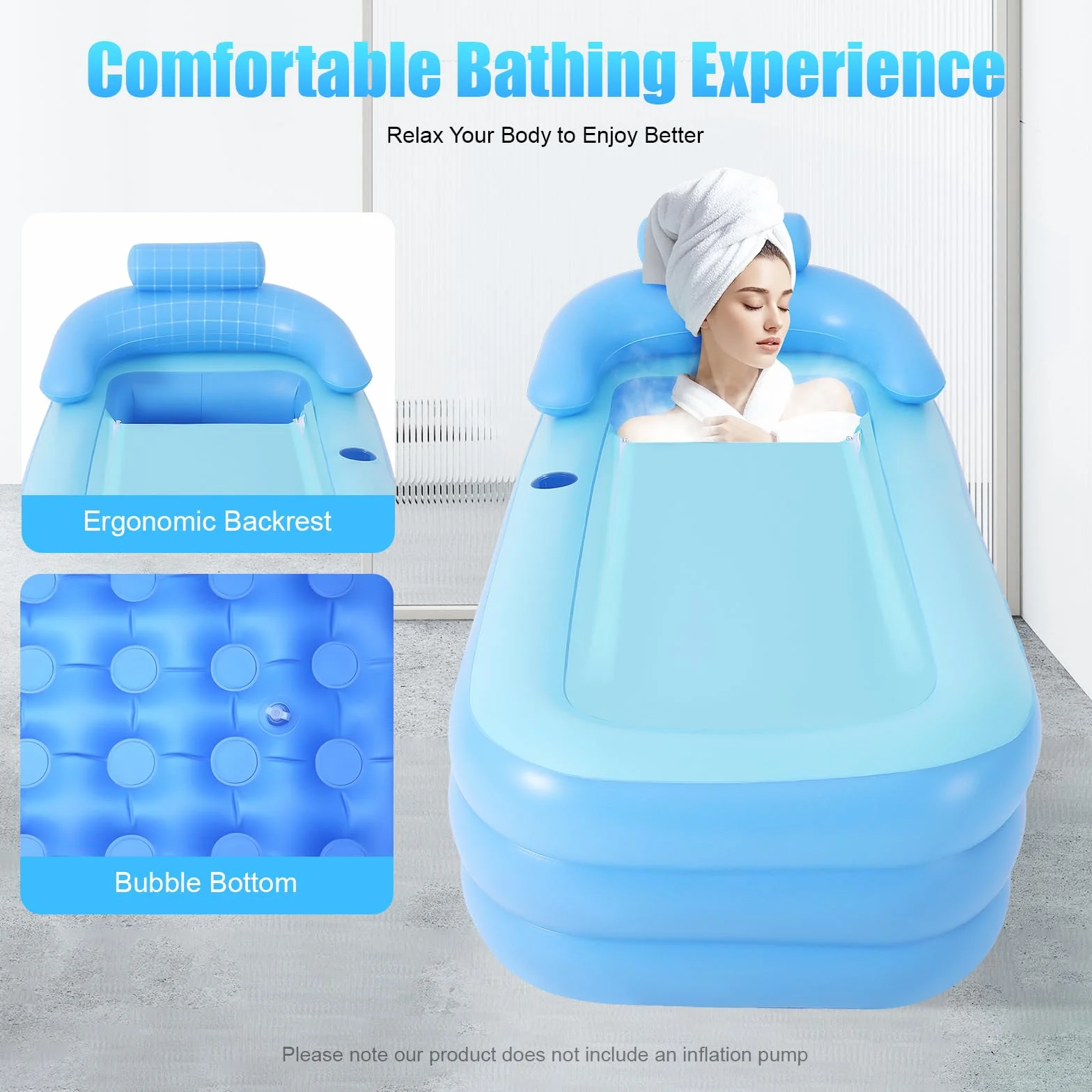 Bañera hinchable, bañera plegable de PVC para exterior, bañera portátil independiente para spa de adultos, bañera de asiento para adultos, bañera grande para chapotear, bañera de ducha móvil para spa
