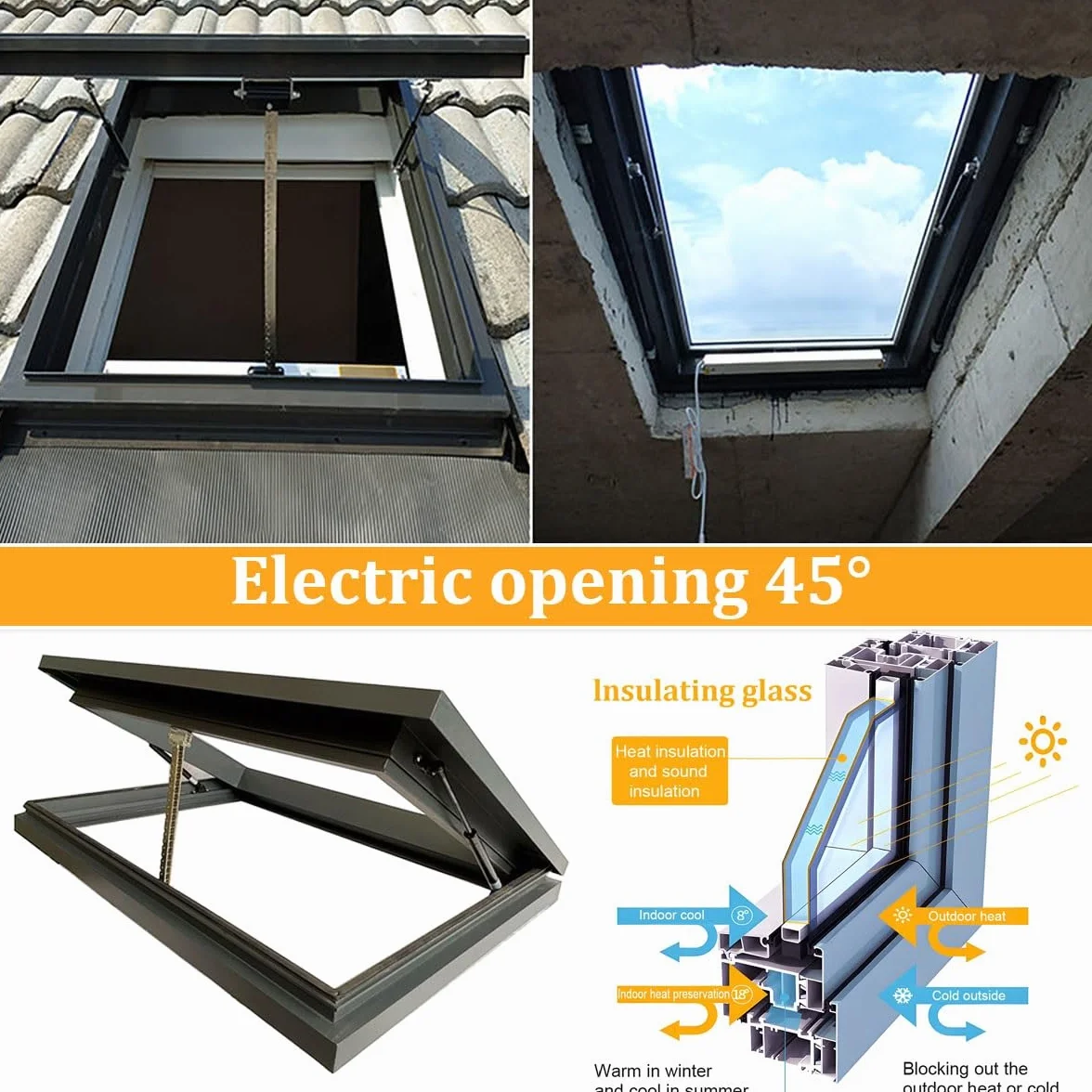 IBOWZ Claraboyas para solárium, Ventana Personalizable con elevación por Gas, Vidrio Templado de Doble acristalamiento, Apertura eléctrica remota y Sensor de Lluvia, para soláriums, sótanos y áticos.