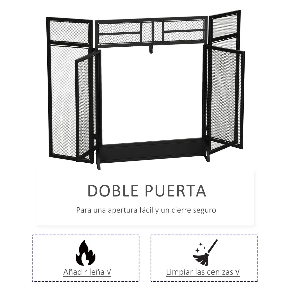 HOMCOM Salvachispas Plegable Pantalla Protectora de Chimenea de 3 Paneles con Doble Puerta y Pies Adicionales 120x11,5x79 cm Estructura de Metal Negro