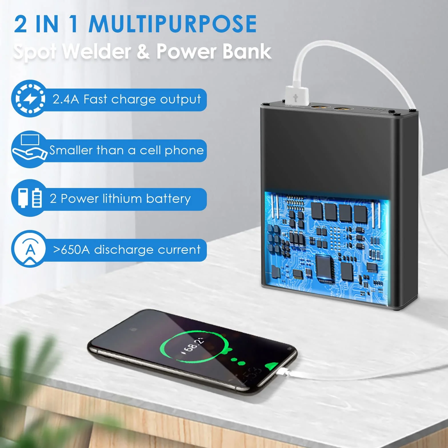 Soldador por Puntos, VAYOTOY Mini Soldador Puntos Maquina Soldadura de Punto Portatil con engranajes ajustables,Batería Recargable de 5000 mAh, 2 Bolígrafos de Soldadura, Hoja de níquel de 200 cm