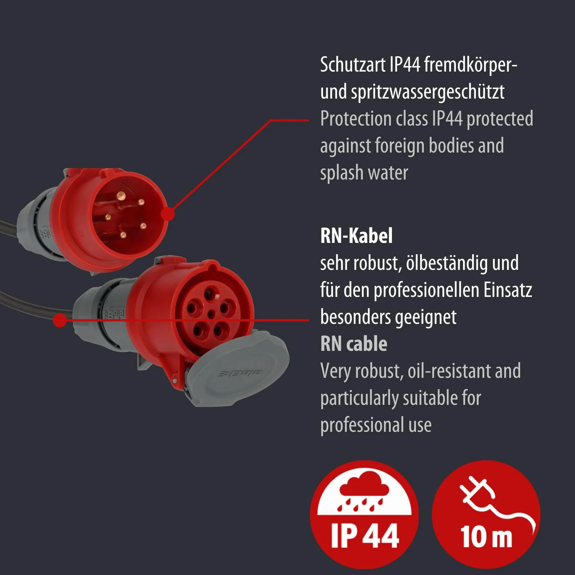 Brennenstuhl Professional Cable alargador de Enchufe CEE 400V/16A (Cable de 10 m, 5 Polos, Conector CEE, para Uso en Exteriores, Fabricado en Alemania) Negro