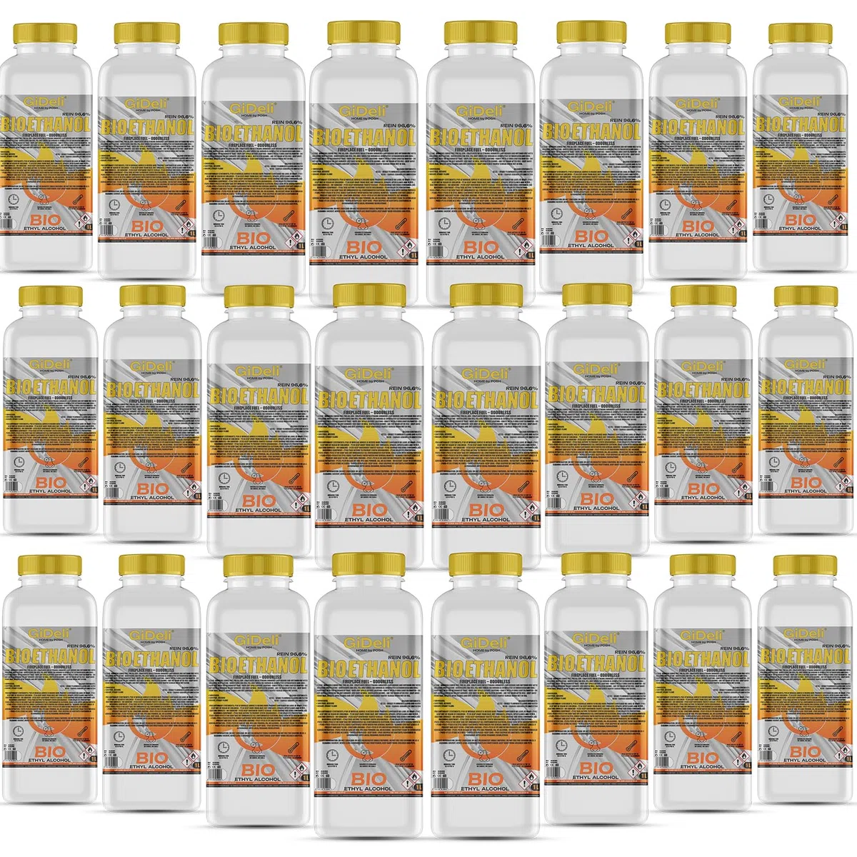 GiDeli Bioetanol 24 l de etanol 96,6% alcohol orgánico sin olor, combustión limpia, para chimeneas interiores y exteriores