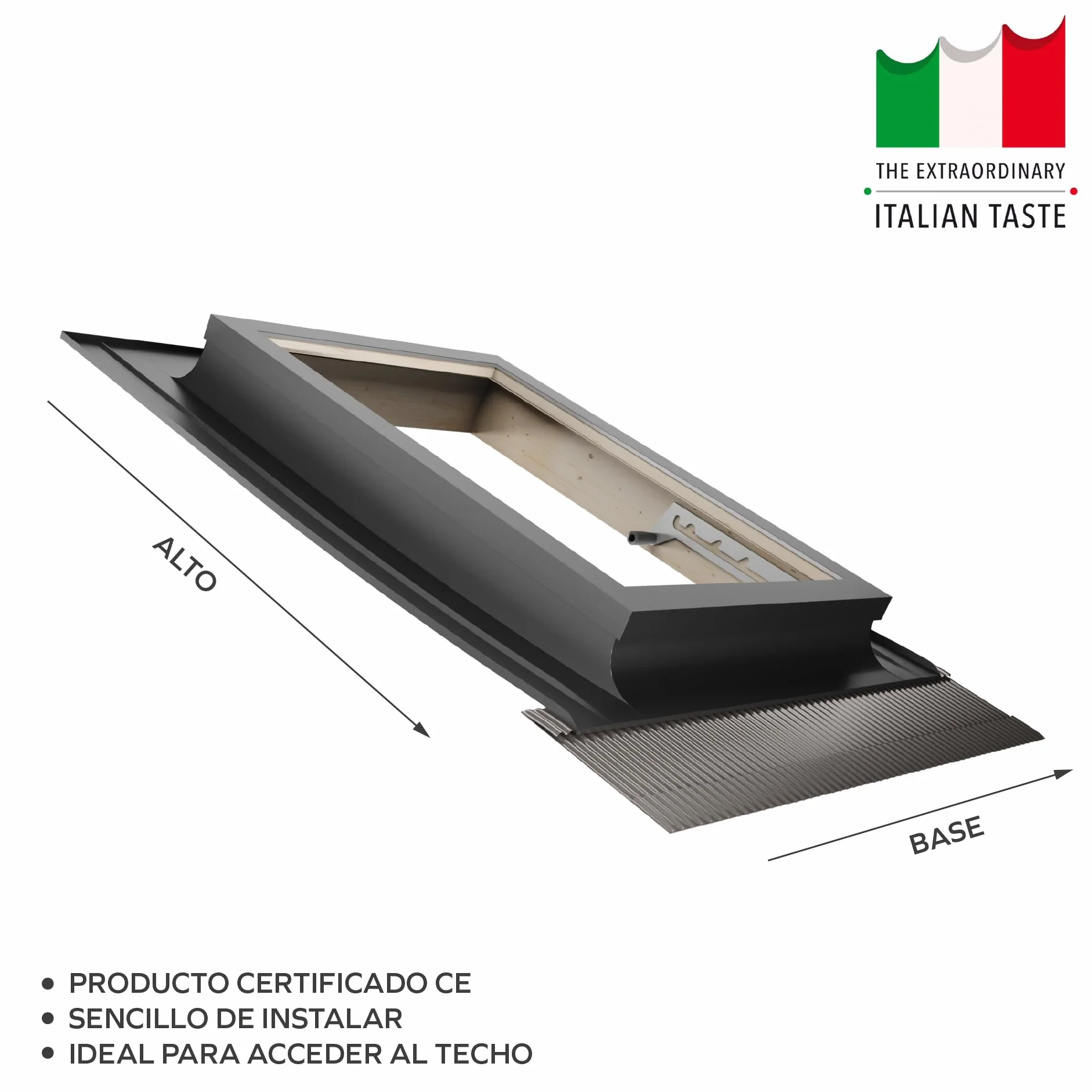 Emica - Claraboya abertura Vasistas en Aluminio | Línea Best Vidrio Antigranizo y Seguridad Interna 4T-9-4T | Tirador con 4 posiciones de apertura | Ventanas para Tejados (48x72 Base x Alto)