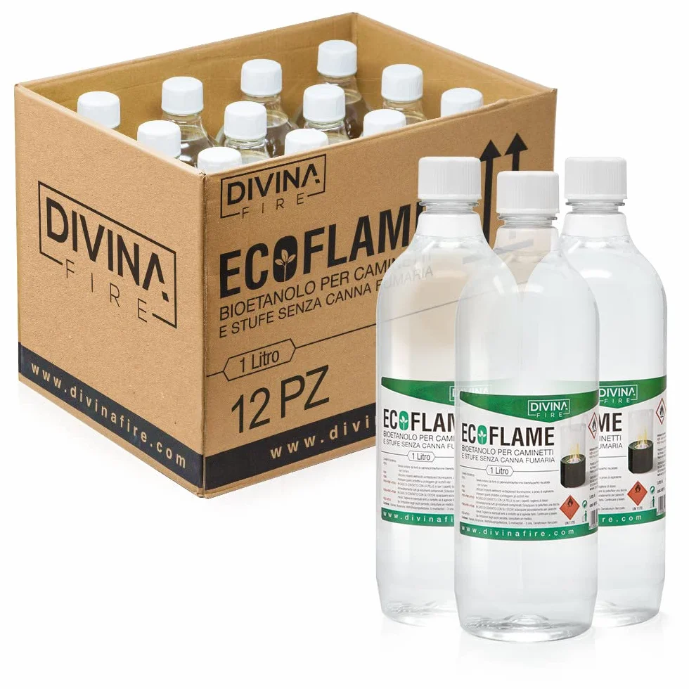 Set de 12 botellas de bioetanol de 1 litro: Combustible ecológico natural inodoro para chimenea ecológica