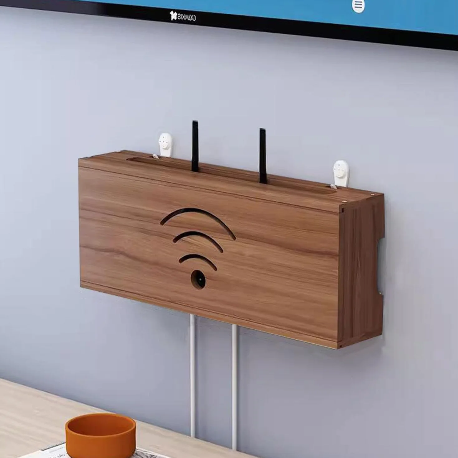 Caja Router WiFi para Pared, Estante de Almacenamiento de Router Madera, Soporte Router Pared Organizador de Cable, Caja Ocultar Router WiFi(Brown)