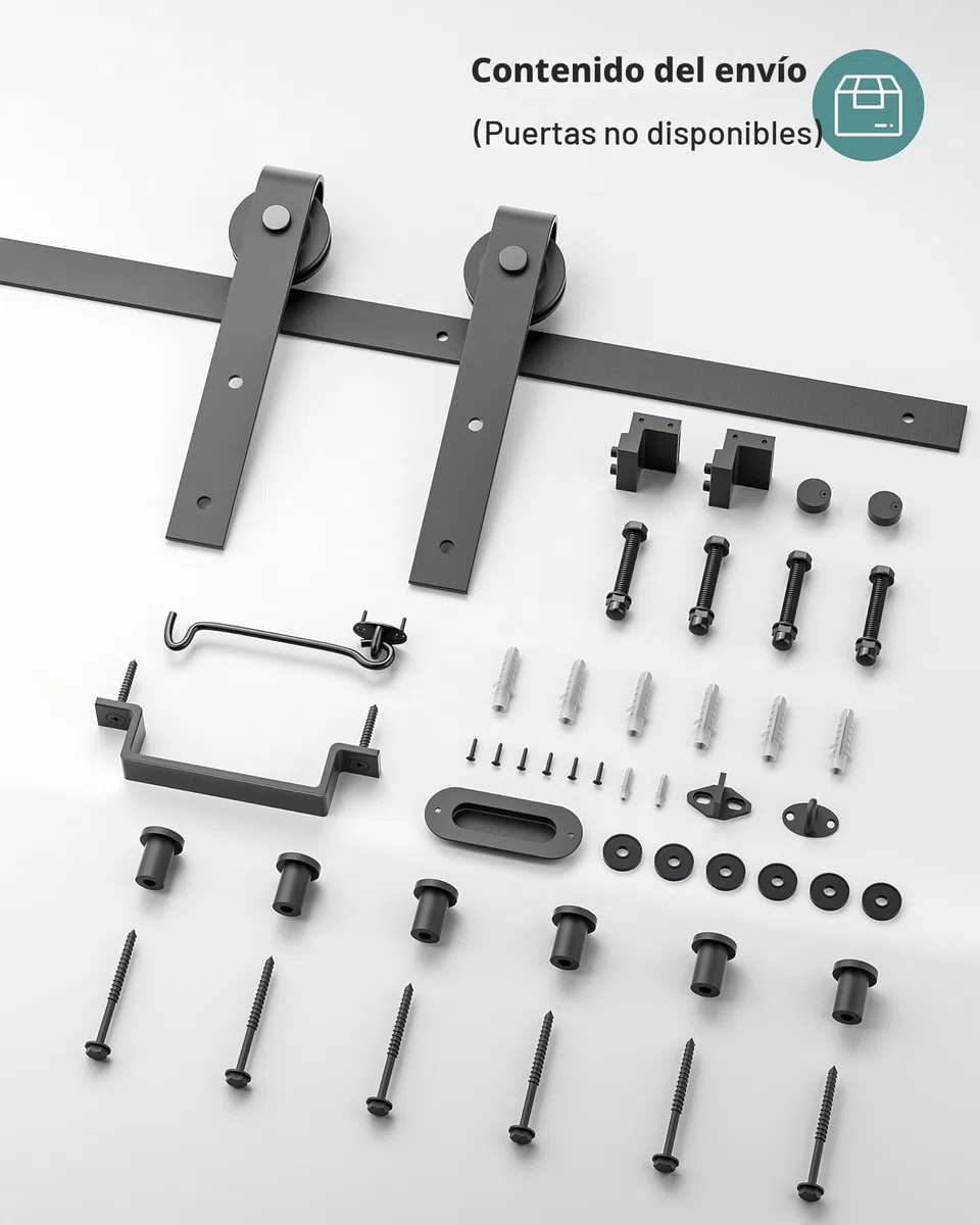 Juego completo de 200 cm para puerta corredera, juego completo de rieles para puerta de madera, accesorio en forma de J