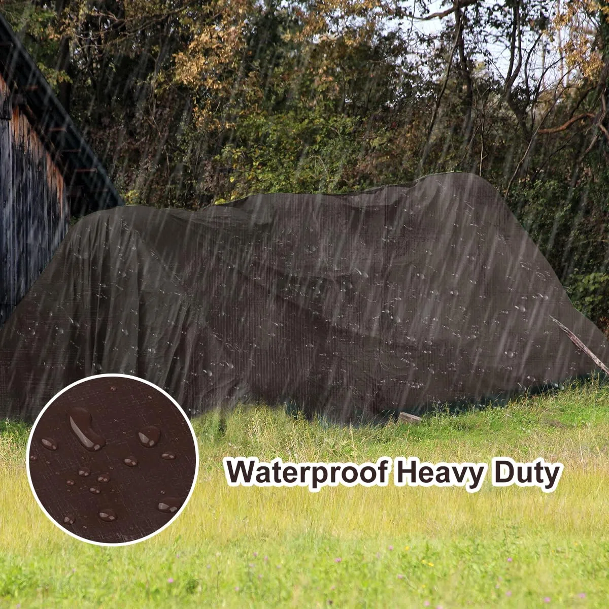 Onarway Lona impermeable y resistente: 5 m x 5 m, 150 g/m², impermeable, con ojales reforzados, lona multiusos para exteriores, color marrón y negro