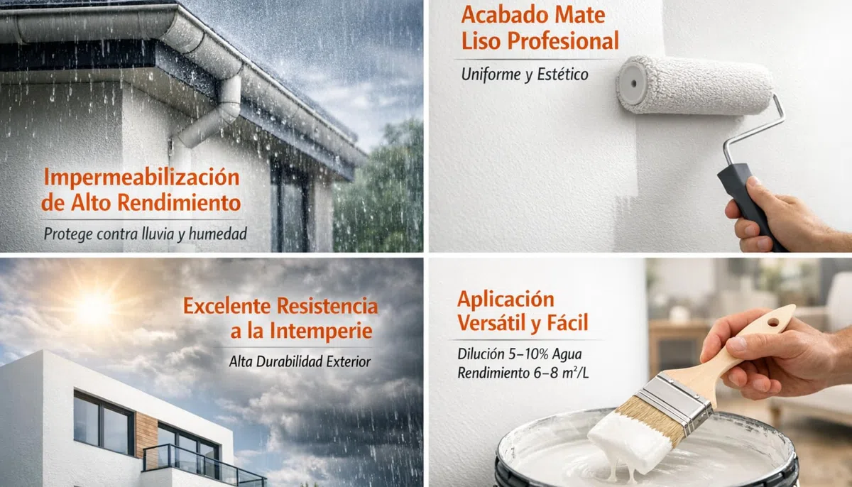 Revestimiento de fachadas Cubrefisuras Elástomero Atrox Color Blanco, Mate Liso 14L