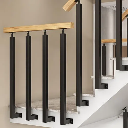 Balaustres de Escalera Poste, Barandilla Rectangular Individual, Balaustres de Metal para Escaleras de Montaje Lateral, para Uso Interior y Exterior, Columna de Barandilla con Kit de Tornillos