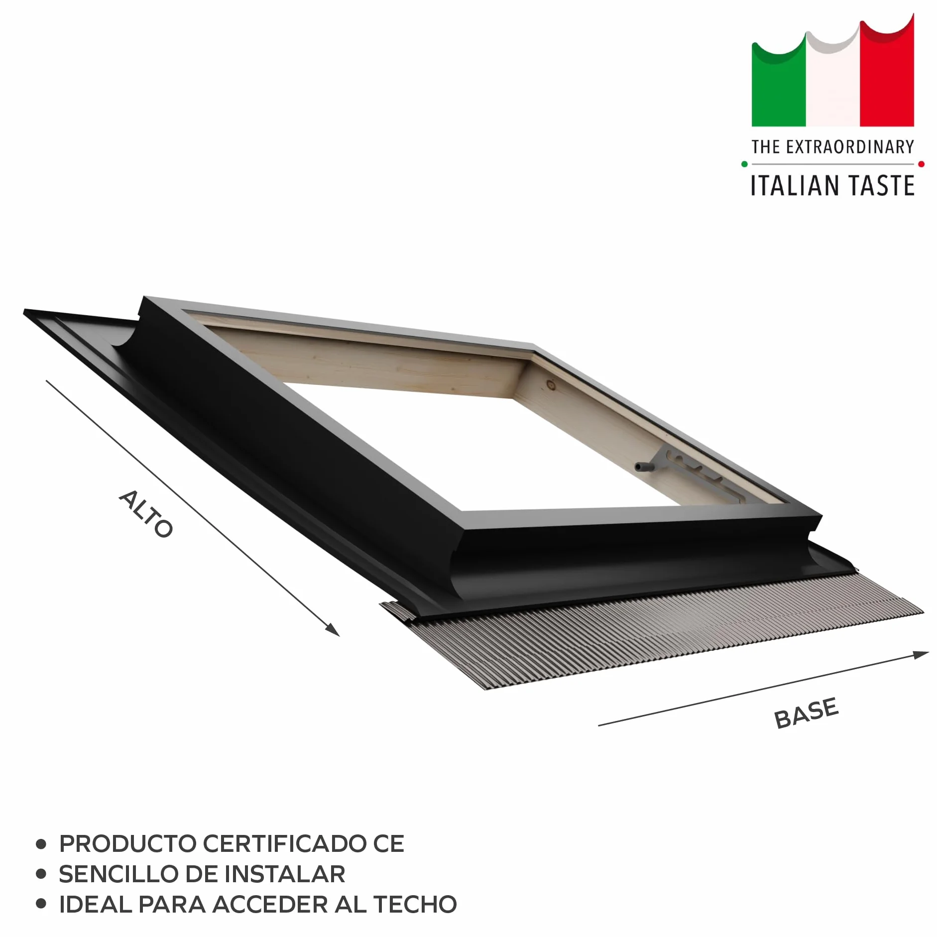 Emica - Claraboya abertura Vasistas en Aluminio | Línea Best Vidrio Antigranizo y Seguridad Interna 4T-9-4T | Tirador con 4 posiciones de apertura | Ventanas para Tejados (72x48 Base x Alto)