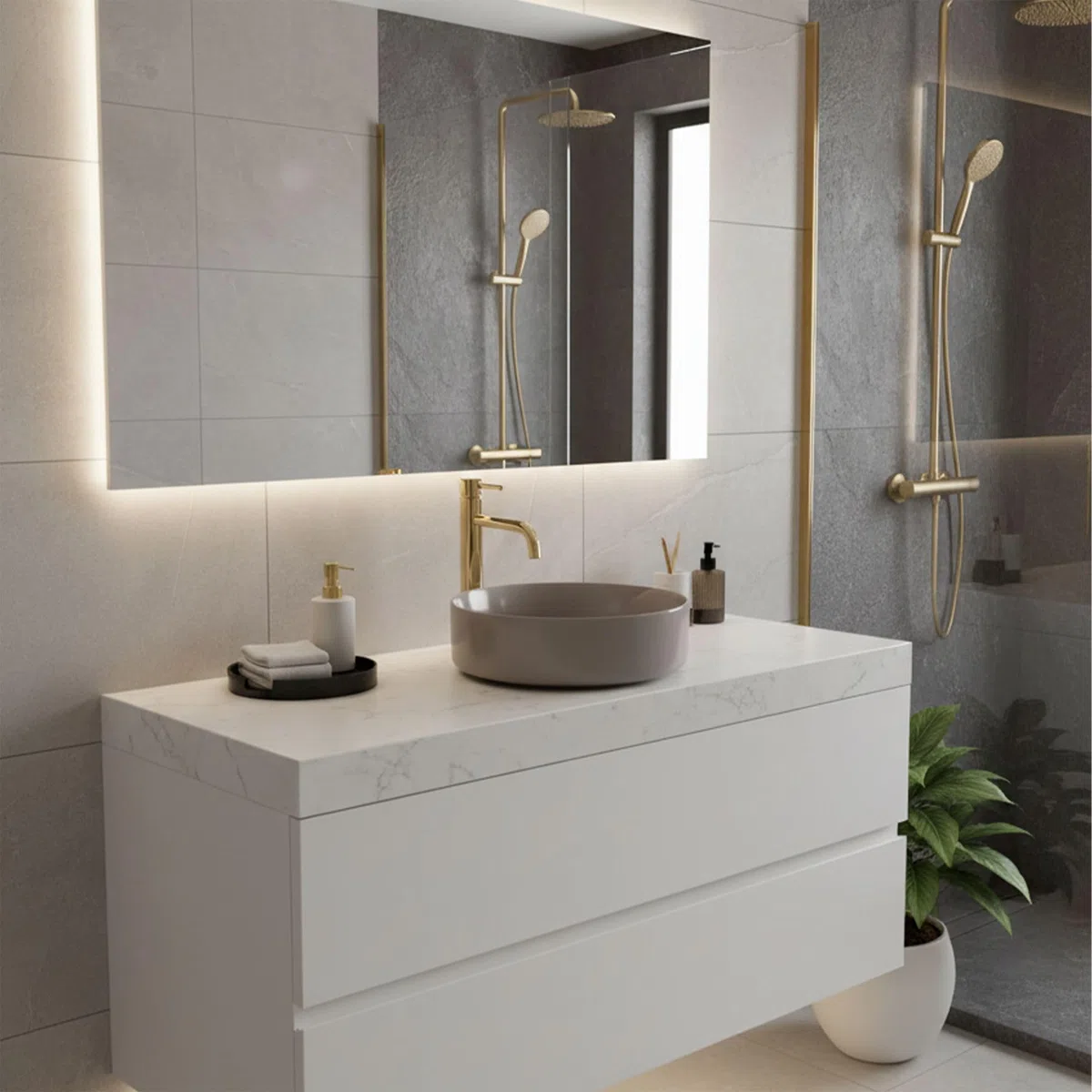 Lavabo Sobre Encimera Rea Sami Shiny Beige