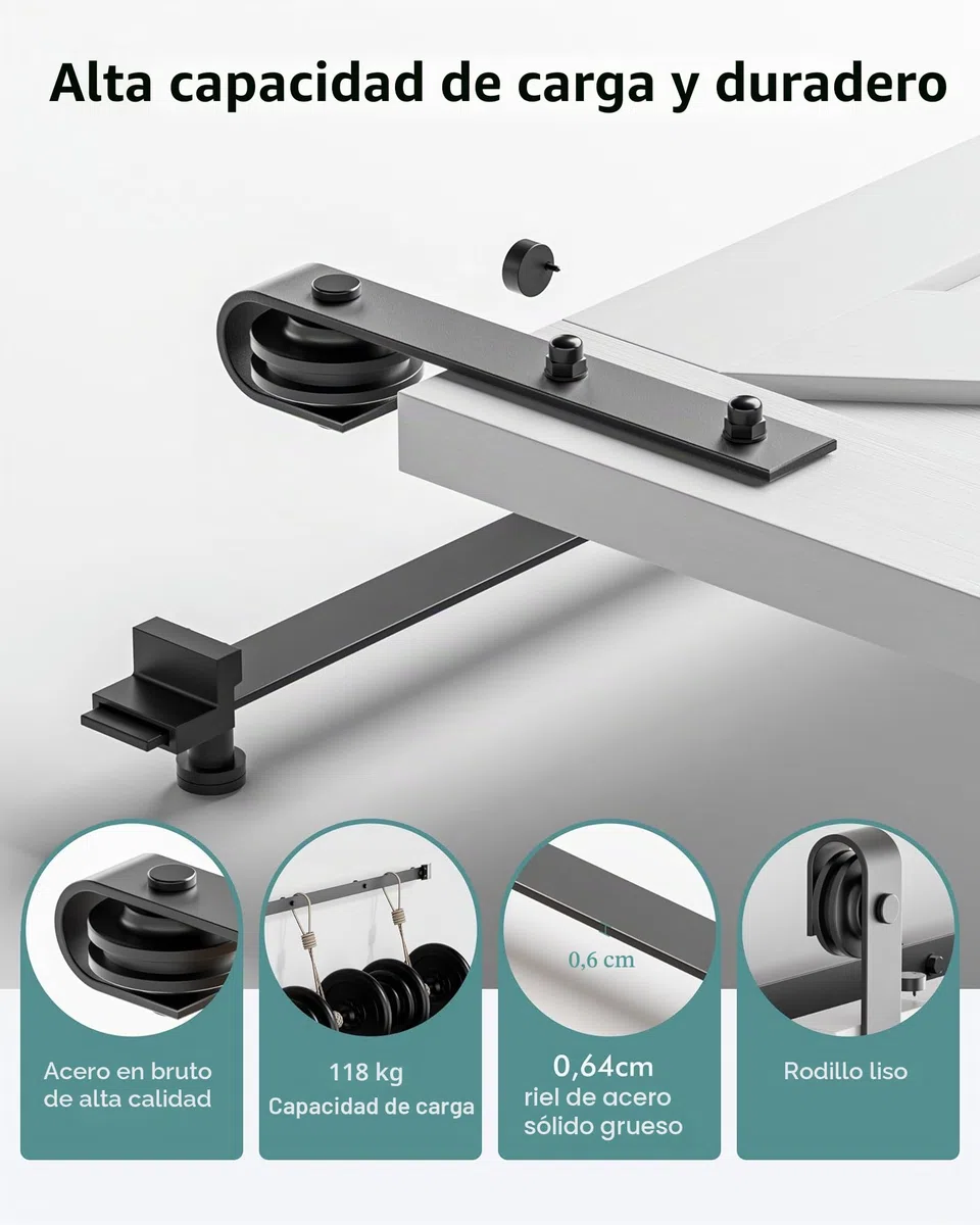 Juego completo de 200 cm para puerta corredera, juego completo de rieles para puerta de madera, accesorio en forma de J