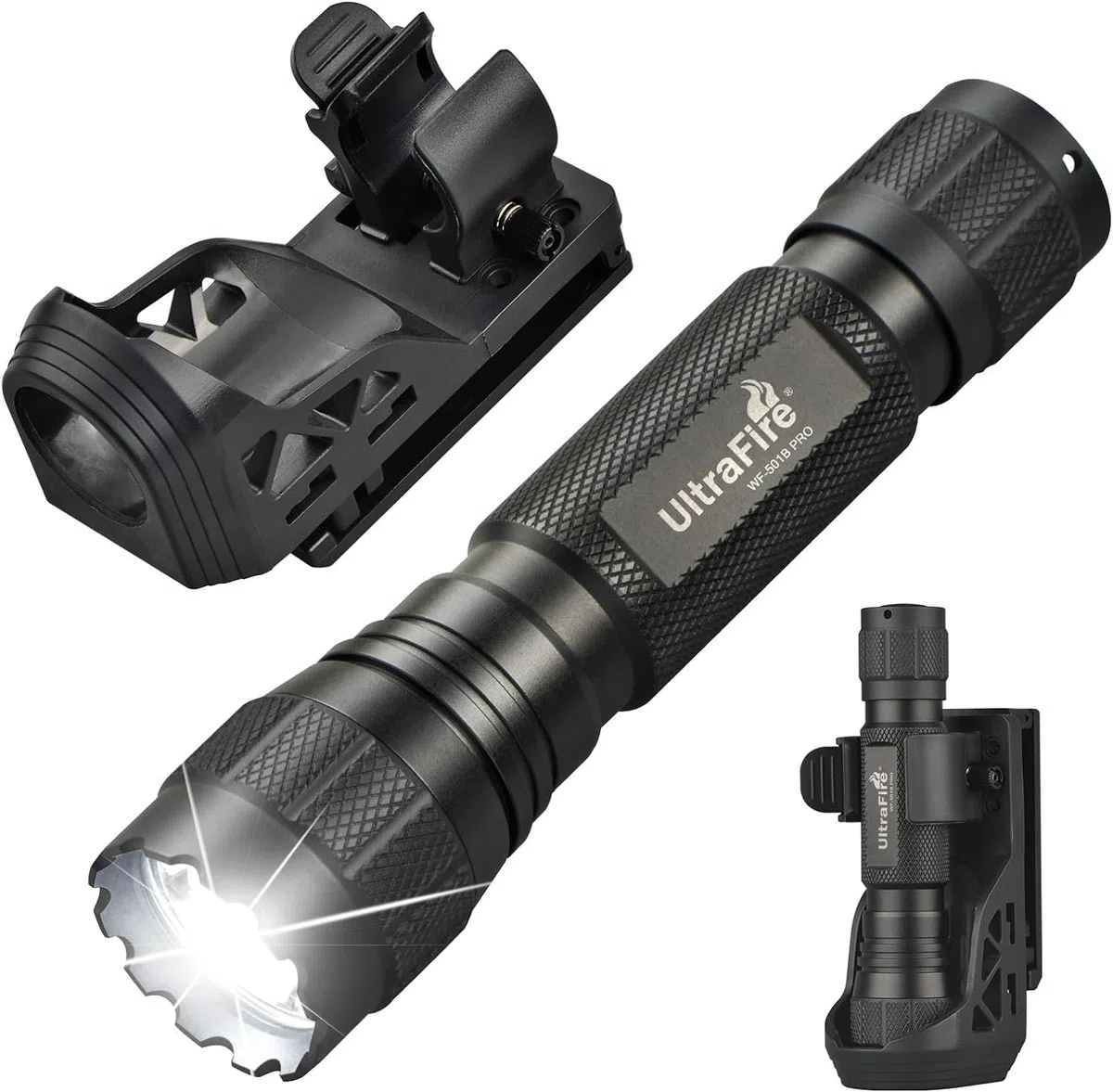 ULTRAFIRE Linterna táctica con estuche, 1200 lúmenes, linterna LED monomodo con cinturón de servicio soporte de antorcha, para aplicación de la ley, patrulla, seguridad, exterior, WF-501B PRO
